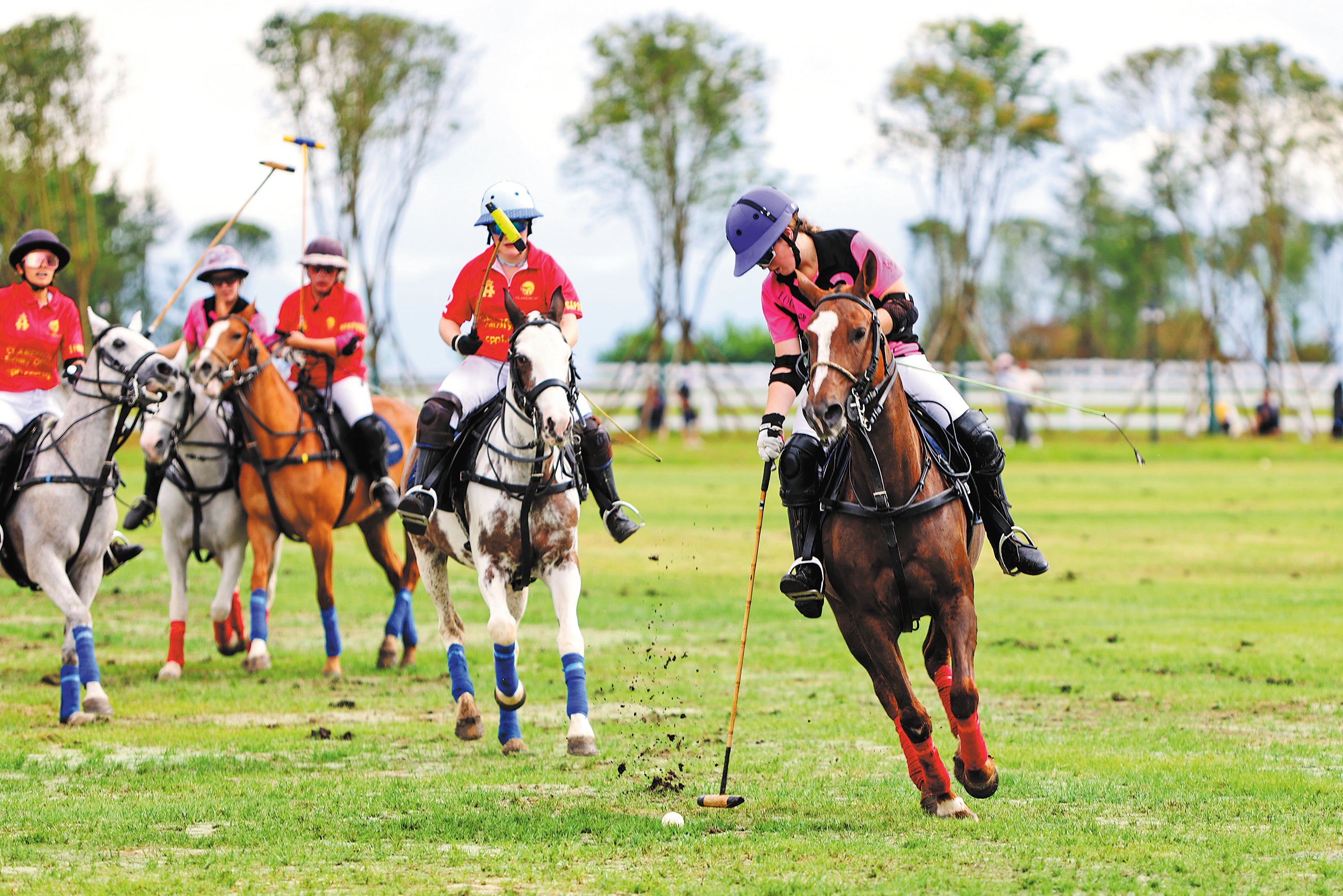 Polo players compete at the inaugural Rose Polo Cup on 3 August on Xiannyu Mountain in Wulong district, Chongqing