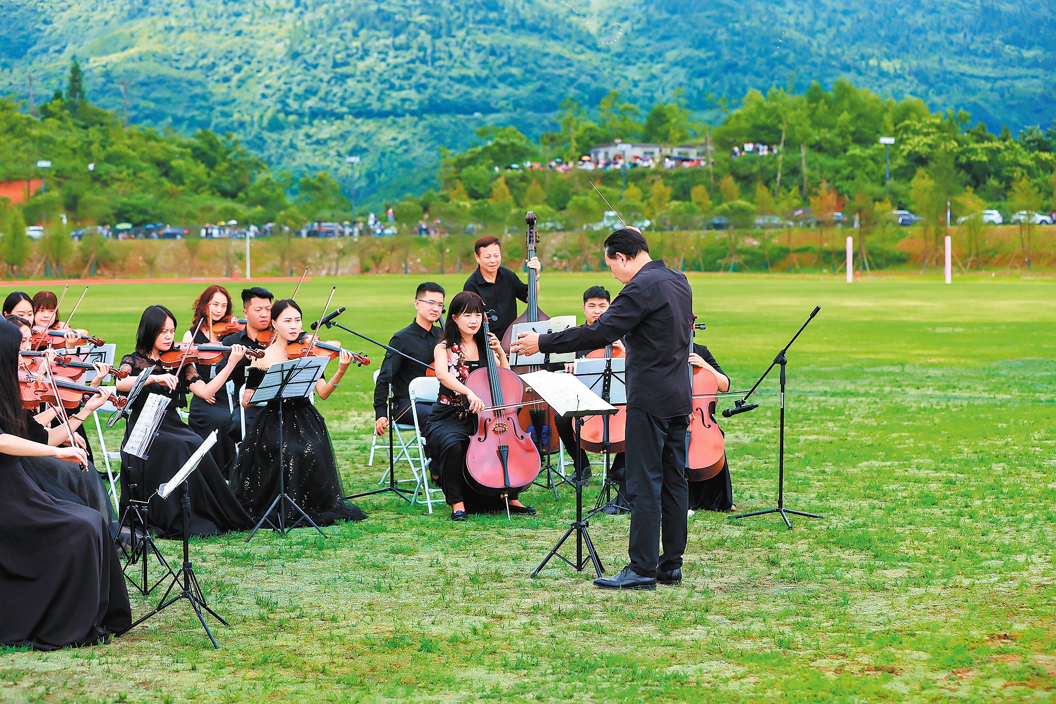 A local symphony orchestra performs at the event