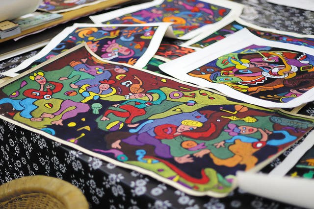 <p>Intricate patterns created by Li Chengzhi are exhibited at her studio in the Qijiang Farmers’ Printmaking Institute in Chongqing’s Qijiang district</p>