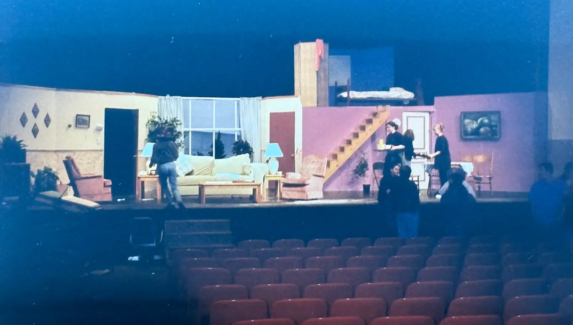 Tim Walz helped build a set designed by student Amanda Hinkle for Mankota West High School’s production of ‘The Nerd’