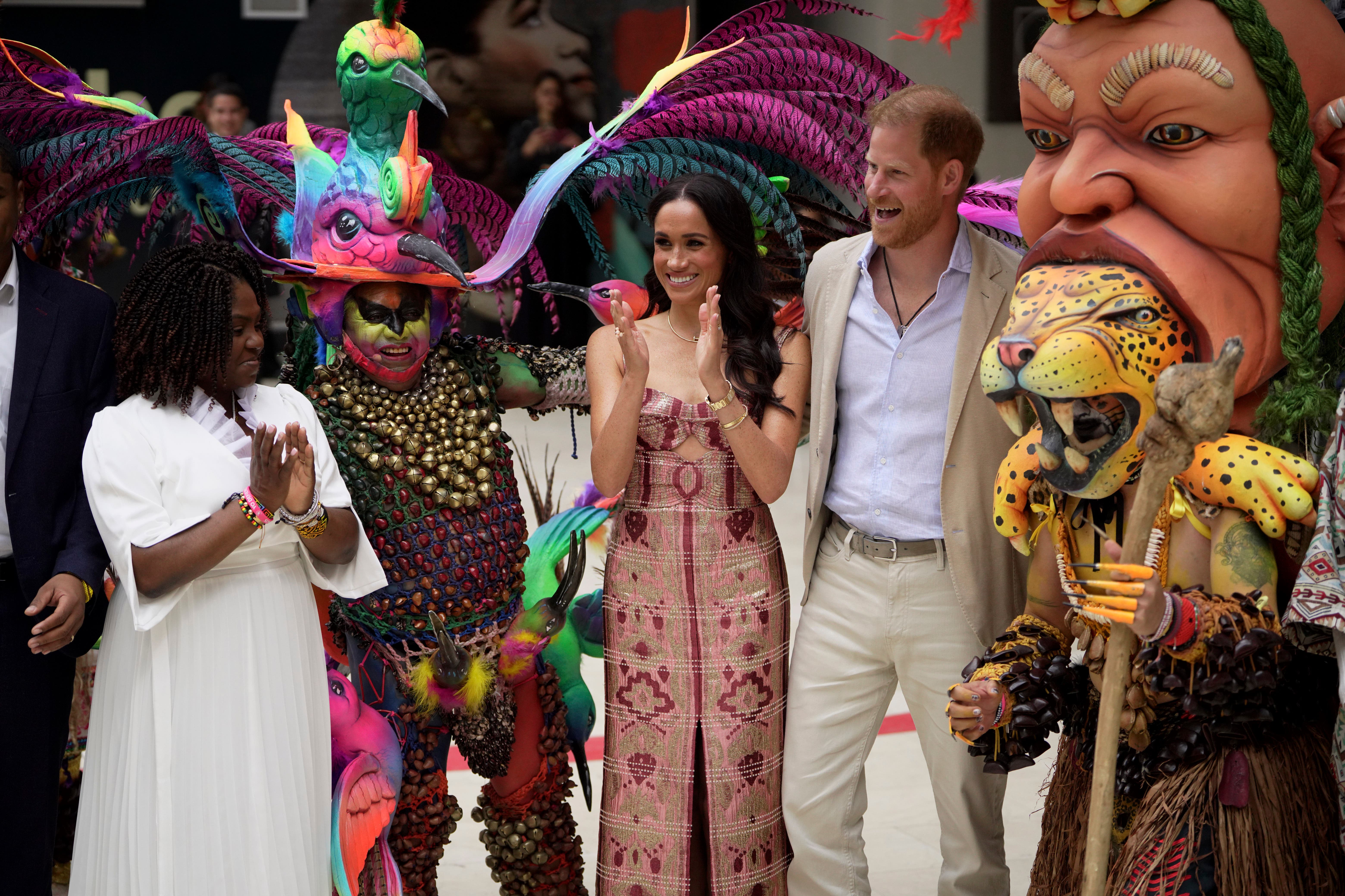 Harry and Meghan attend a welcome ceremony on the first day of their visit to Colombia (Ivan Valencia/)