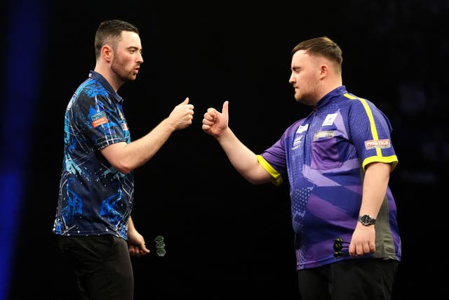 Luke Humphries (left) and Luke Littler faced each other in the New Zealand masters semi-final (Zac Goodwin/PA)