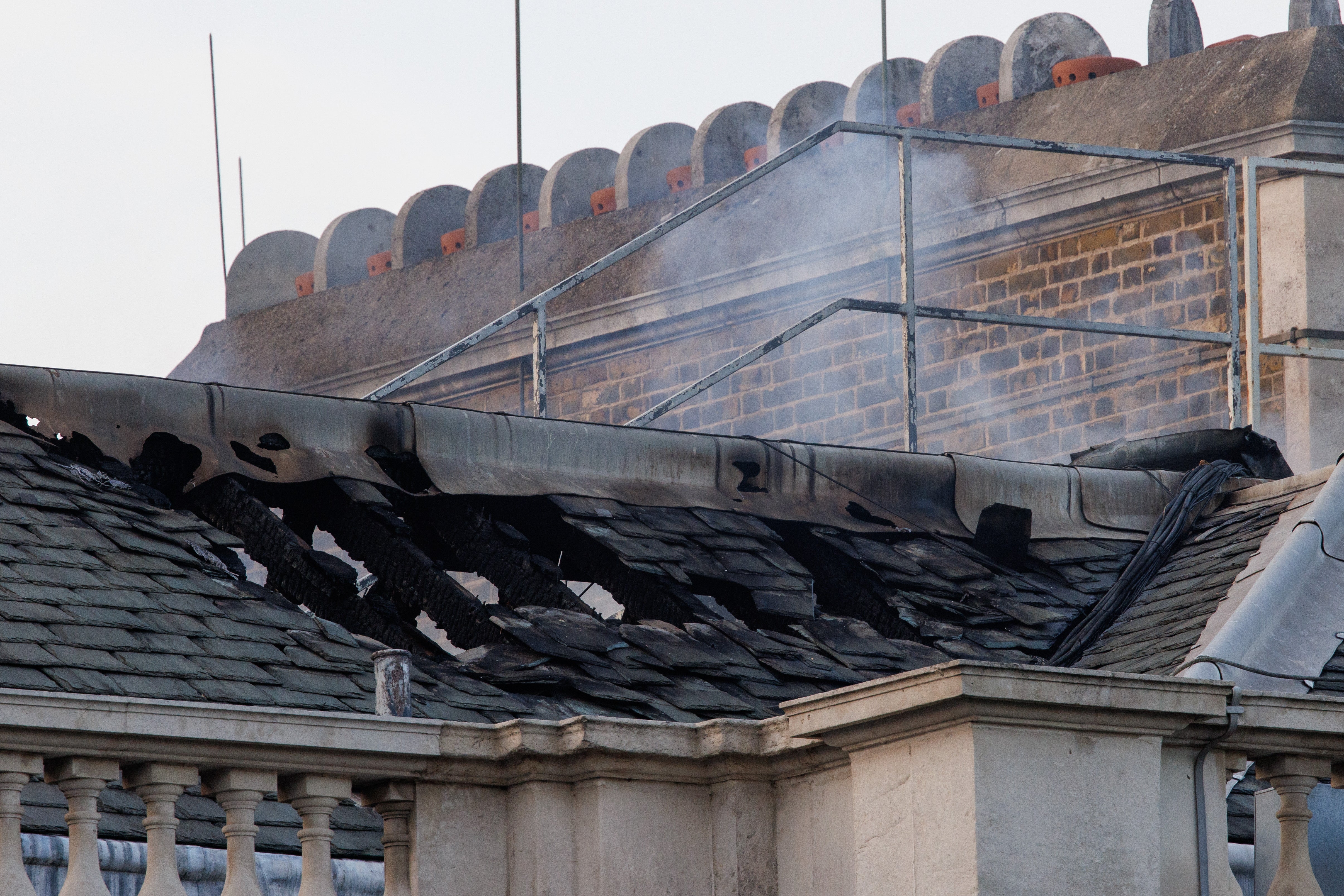 The damaged roof of Somerset House.