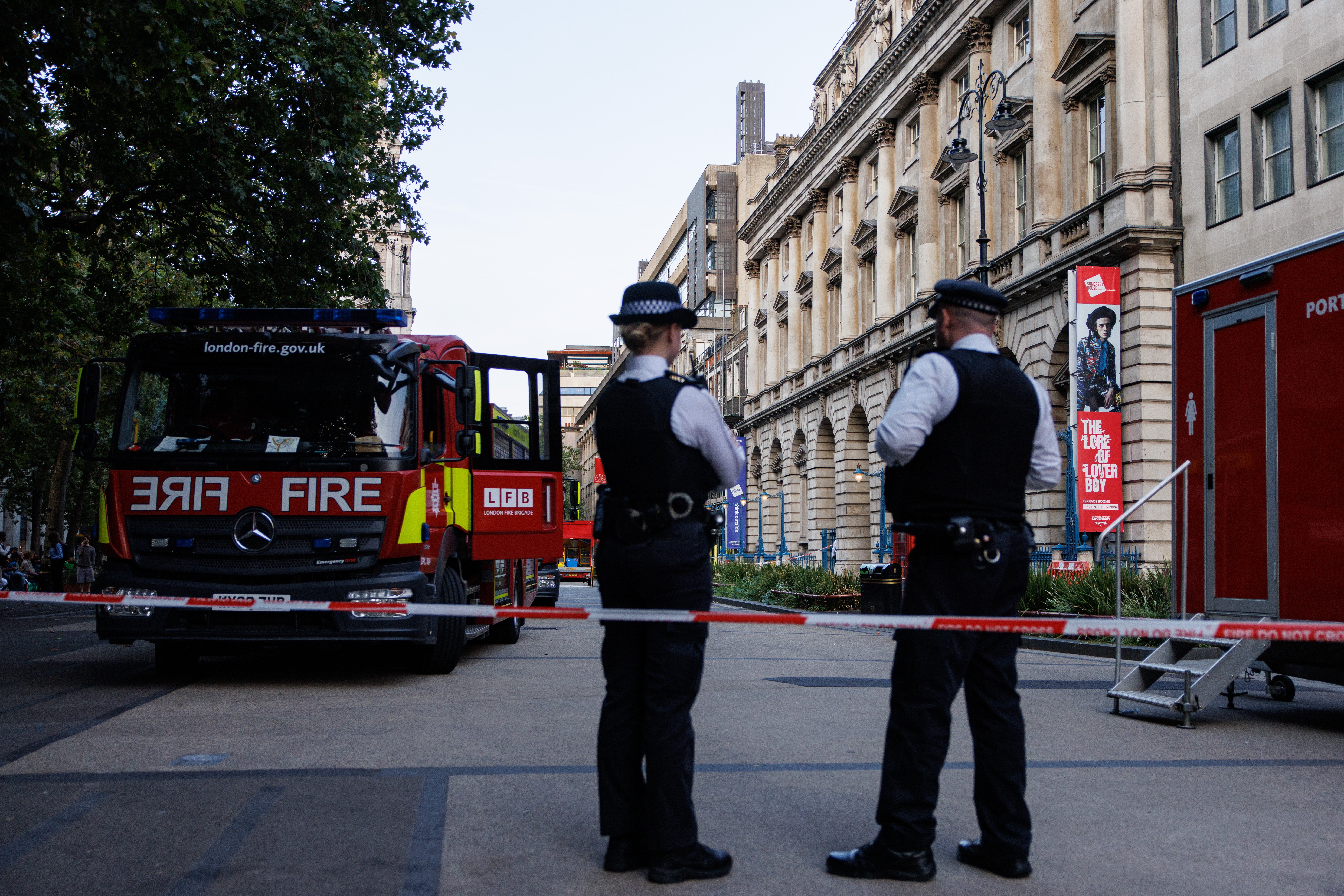 Police officer at the cordon around Somerset House in London