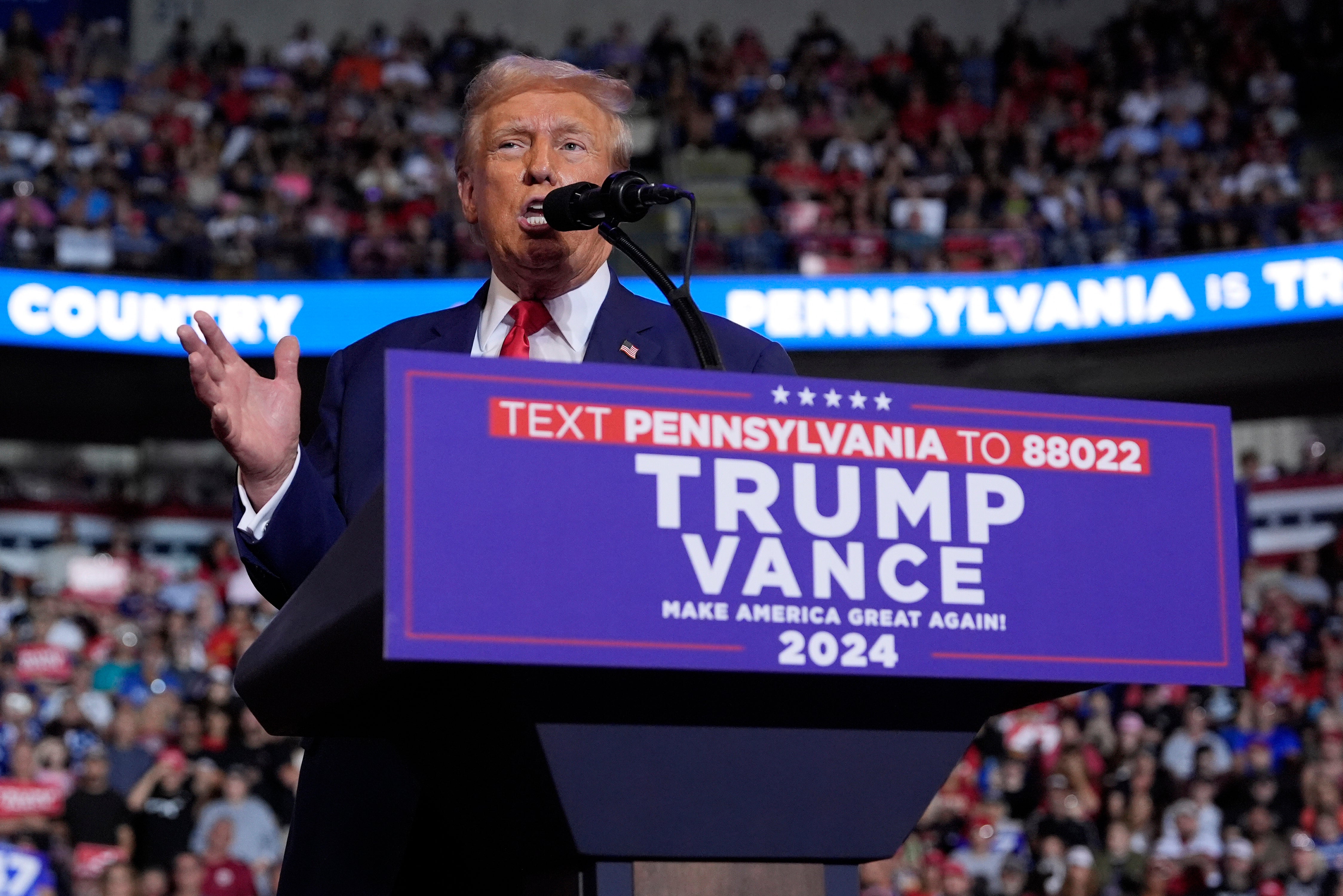 Donald Trump speaks to his supporters in Wilkes-Barre, Pennsylvania on Saturday