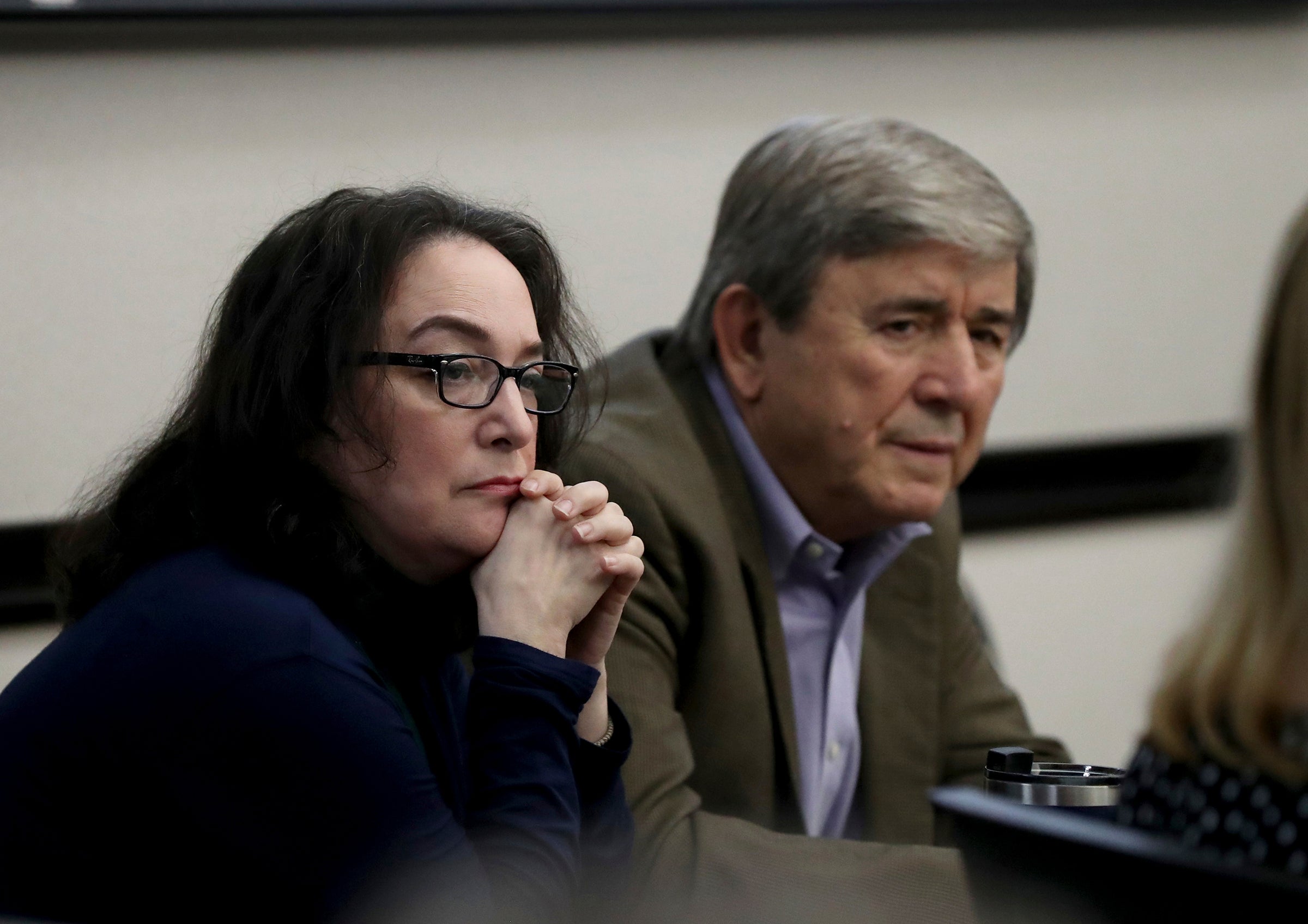 Rose Marie Kosmetatos (left) and her husband Antonios Pagourtzis, the parents of the Santa Fe High School shooter defendant, during their civil trial in Galveston District Court