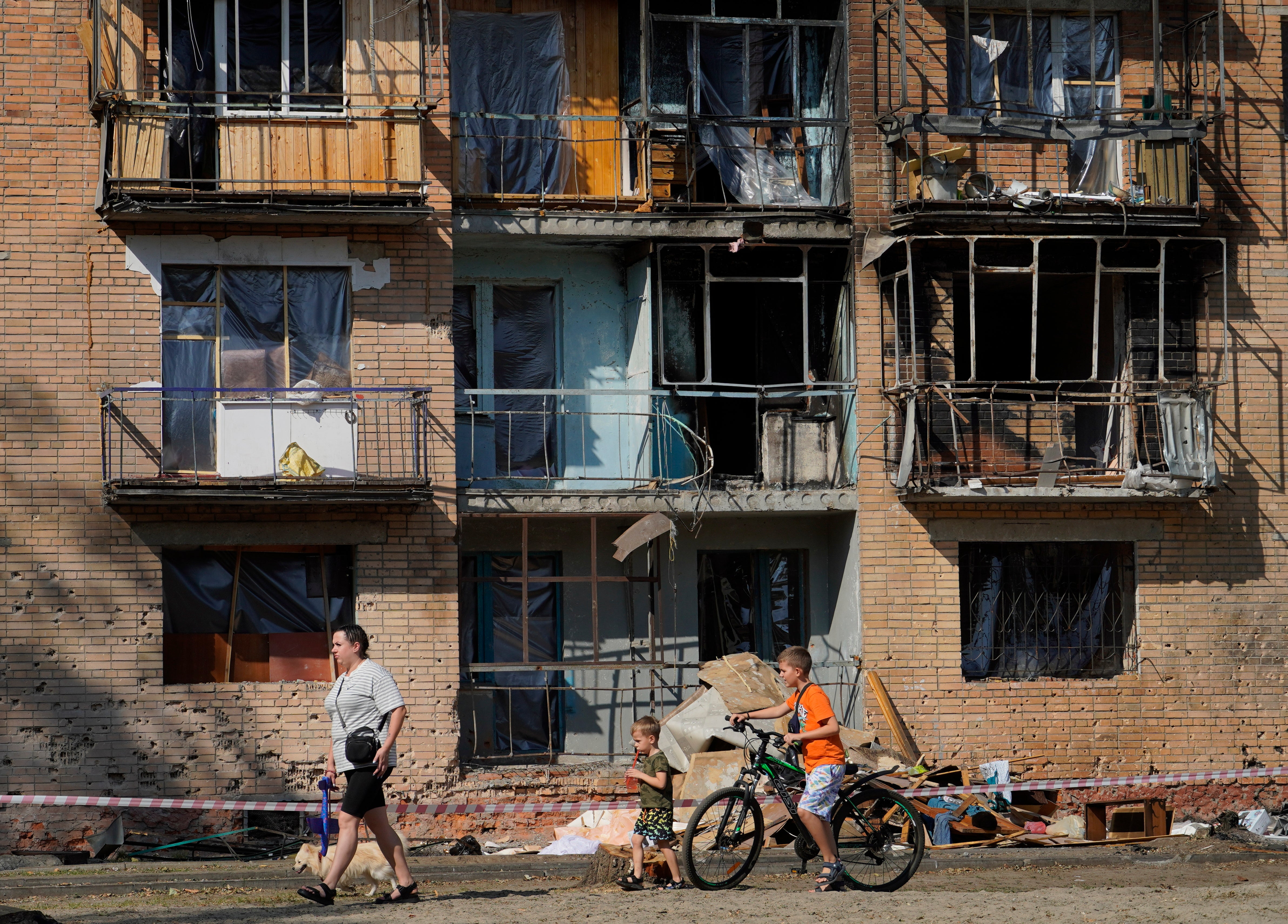 A building damaged by Ukrainian strikes, following the invasion of Ukraine forces into the Kursk region, in Kursk