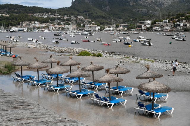 <p>Imagen de una playa inundada en Sóller, en la isla de Mallorca, Islas Baleares, España, el 15 de agosto de 2024</p>