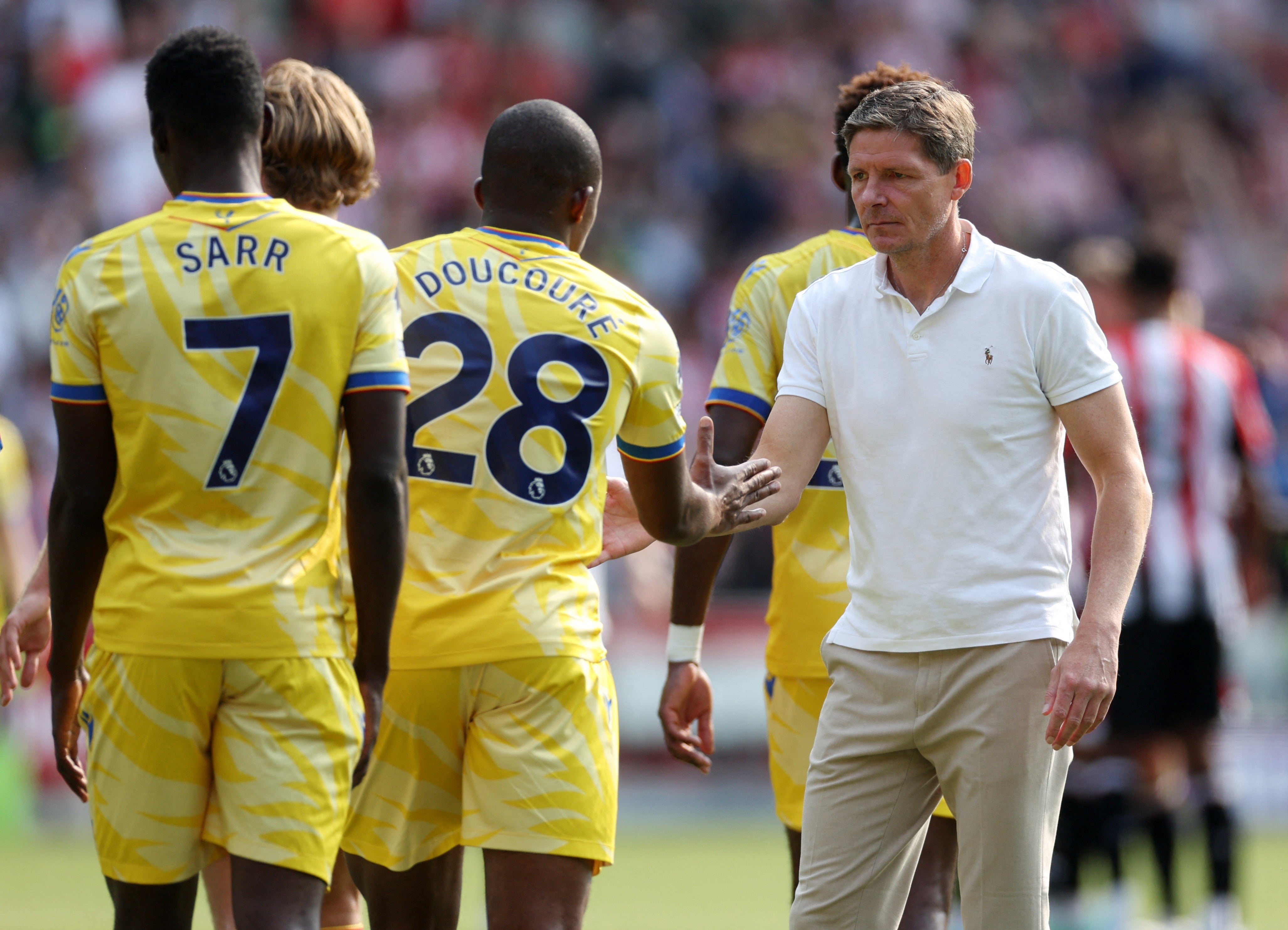 Oliver Glasner reacts after the defeat against Palace