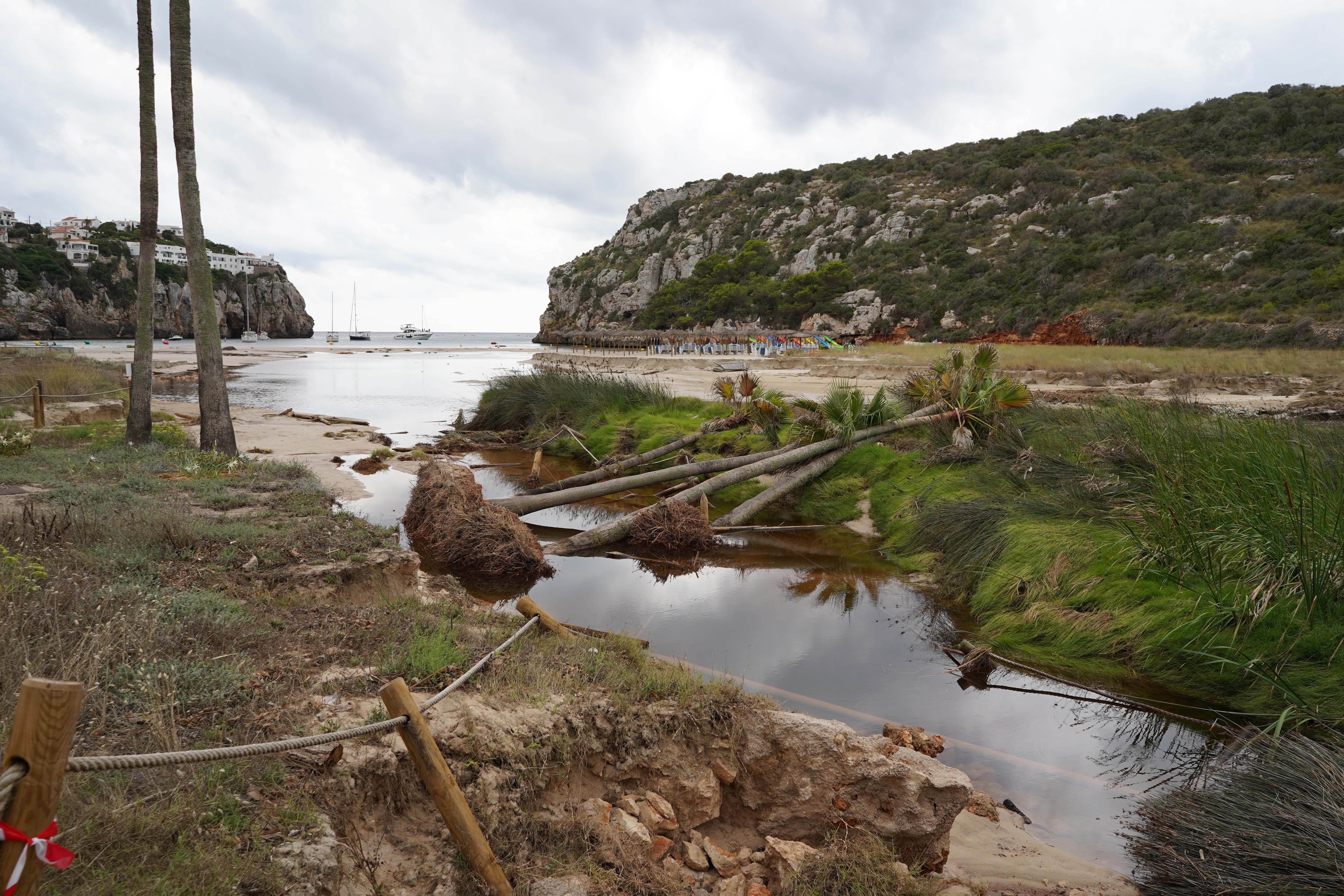 Beaches are closed to the public after an overflowing stream last week in Alaior, Menorc island, Spain's Balearic Islands, 19 August 2024