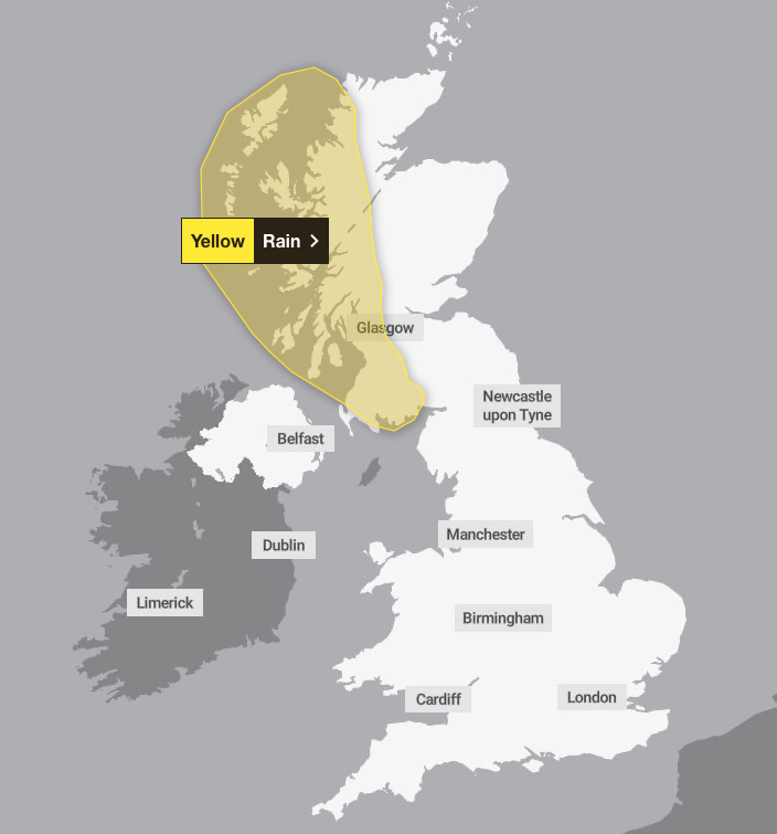 A yellow weather warning is in place on Wednesday and Thursday