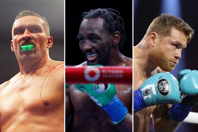 <p>Left to right: Oleksandr Usyk, Saul ‘Canelo’ Alvarez, and Terence Crawford</p>