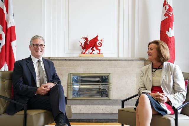 Prime Minister Sir Keir Starmer meeting First Minister of Wales Eluned Morgan during a visit to Cathays Park in Cardiff (Stefan Rousseau/PA)