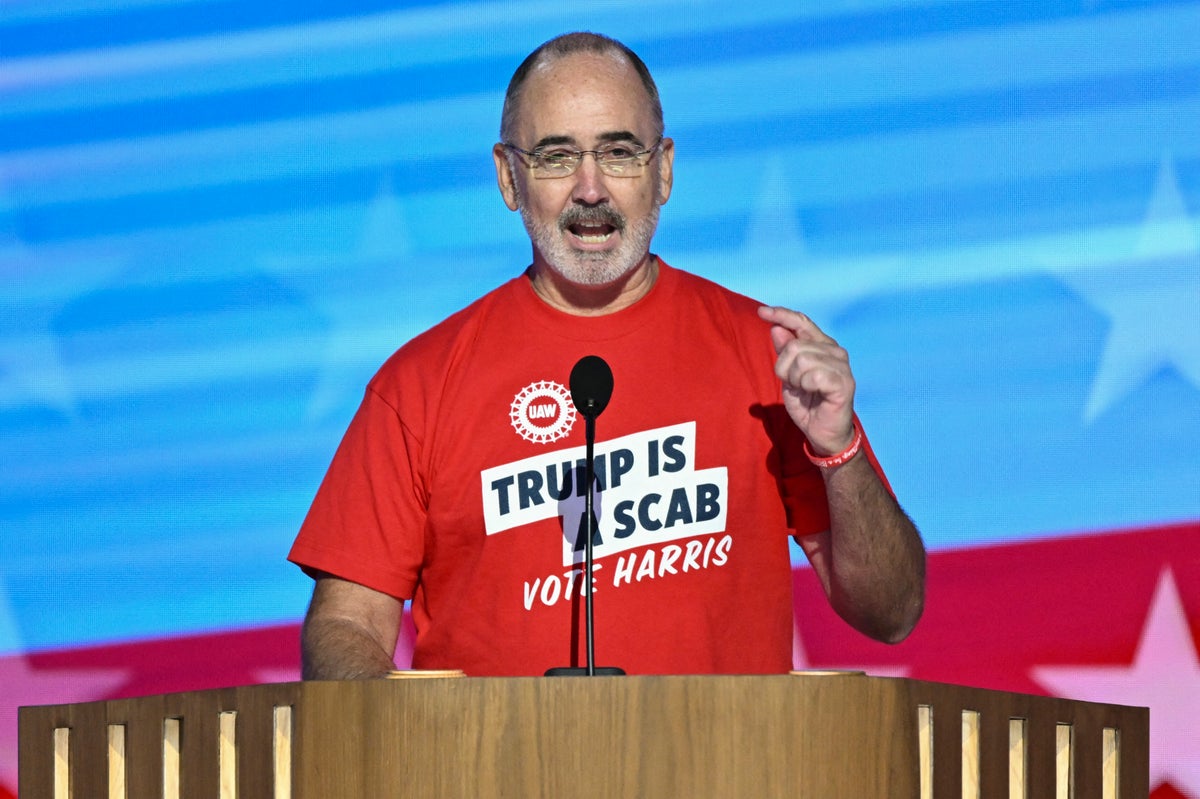 UAW president has his Hulk Hogan moment at DNC with ‘Trump is a scab’ t-shirt