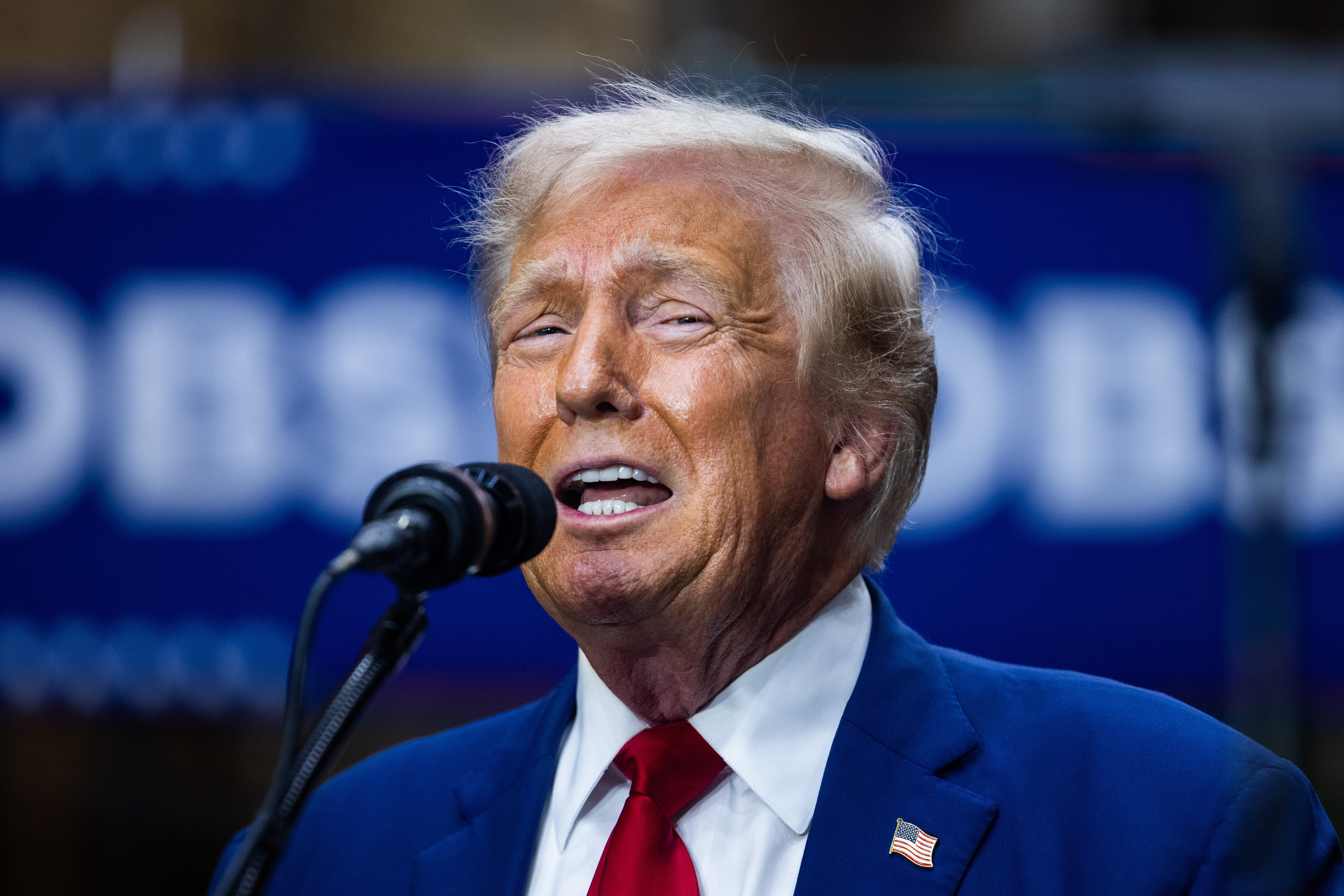 Former U.S. President and Republican presidential candidate Donald Trump holds a press conference on his economic agenda at an engineering company in York, Pennsylvania, USA, on August 19, 2024.