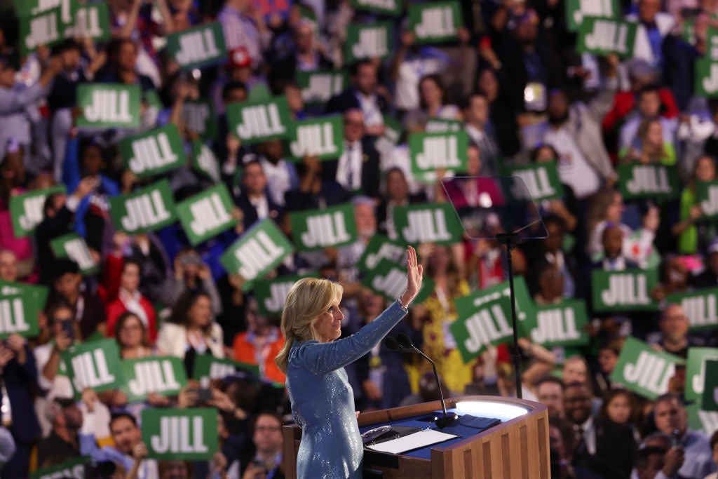 First lady Jill Biden speaks at night one of the DNC ahead of her husband, who was previously set to be the party’s 2024 nominee for president once again