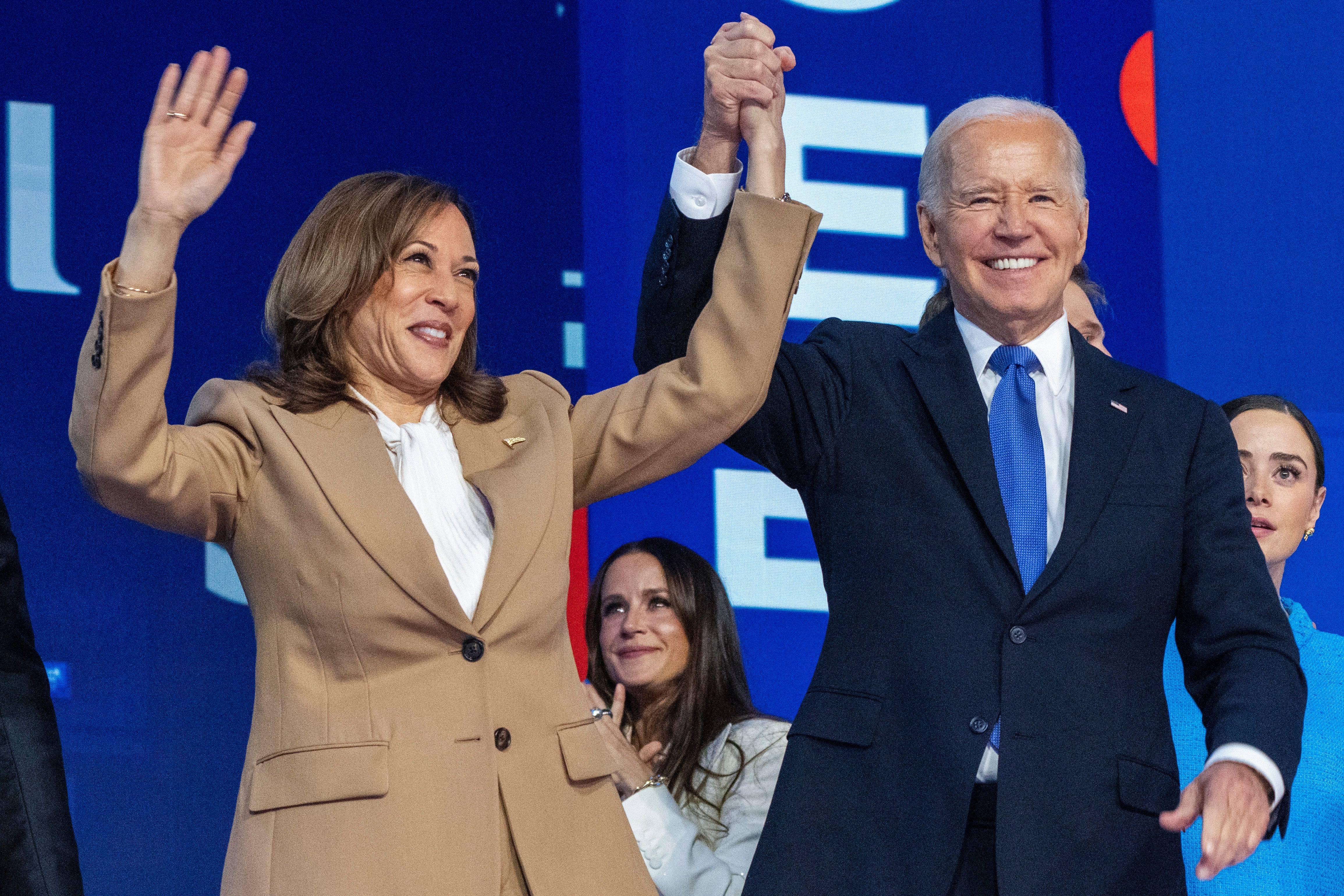 Kamala Harris and Joe Biden at the DNC on Monday August 19 2024