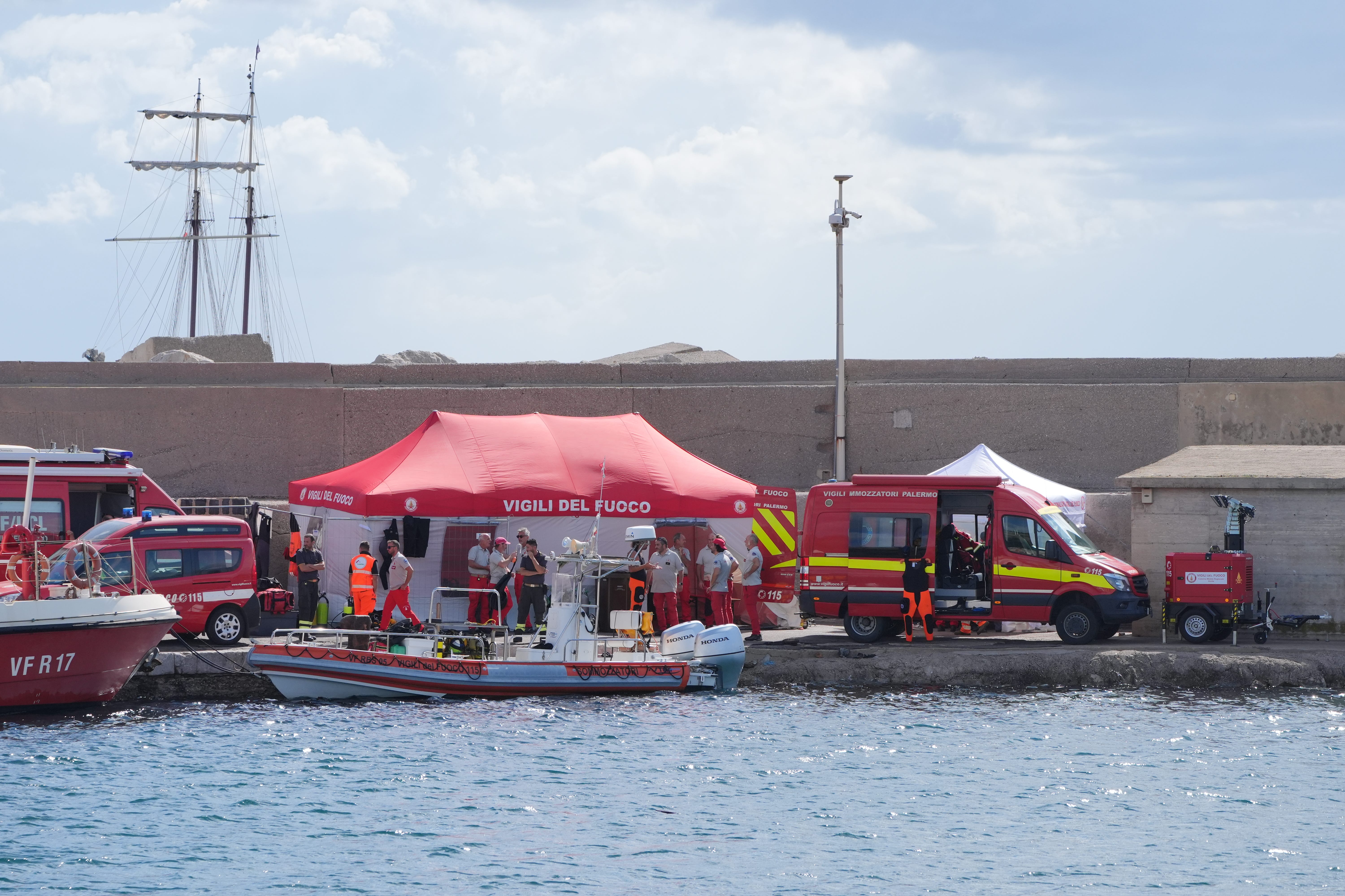 Italian emergency services prepare to head toward the area off the Sicilian coast where the search continues for British technology tycoon Mike Lynch and his daughter Hannah (Jonathan Brady/PA)