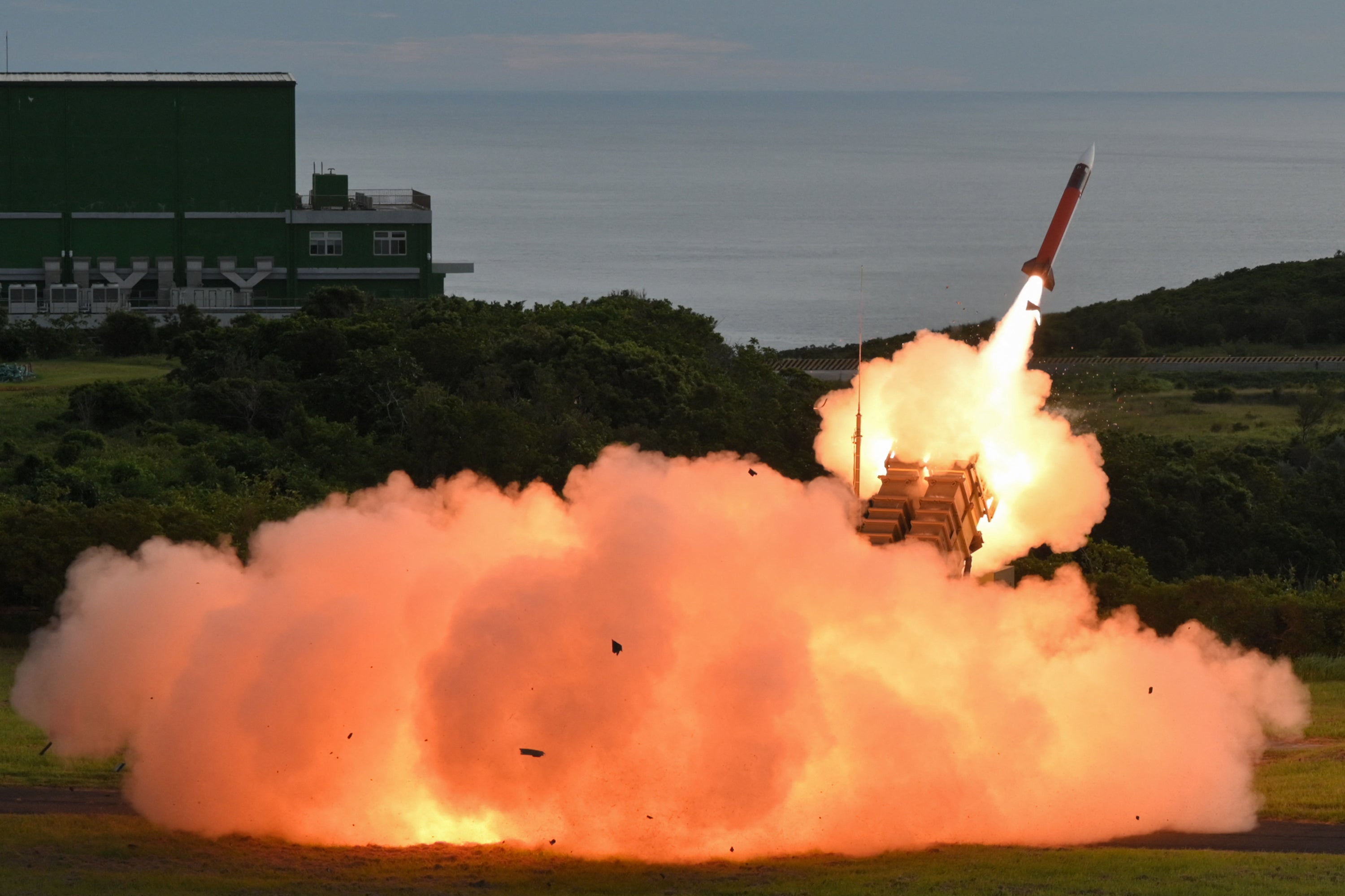 US-made MIM-104 Patriot surface-to-air missile is launched during a live fire exercise at the Chiupeng missile base in Pingtung county