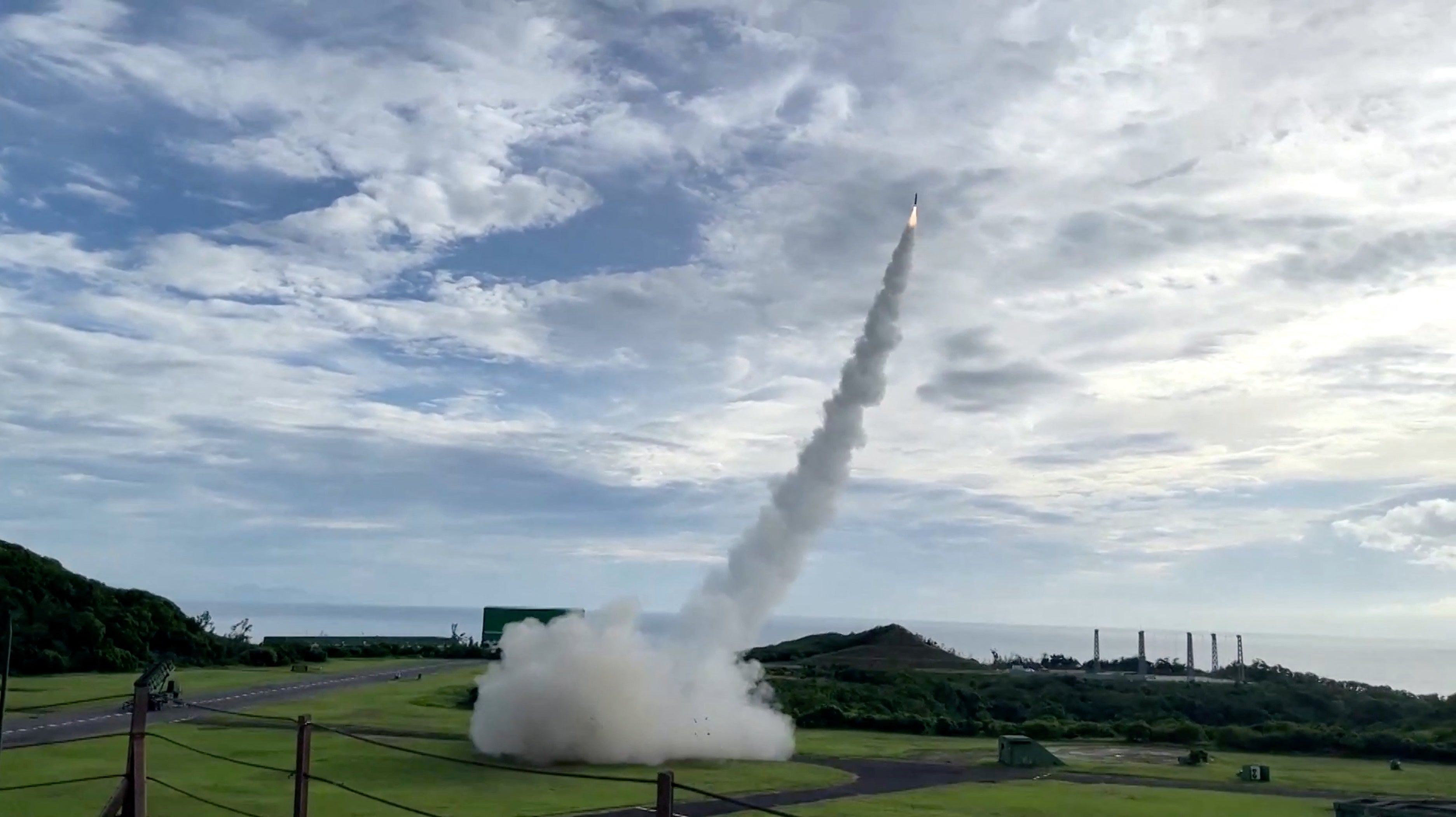 A standard missile fires off a Patriot PAC-2 during a military drill in Pingtung, Taiwan