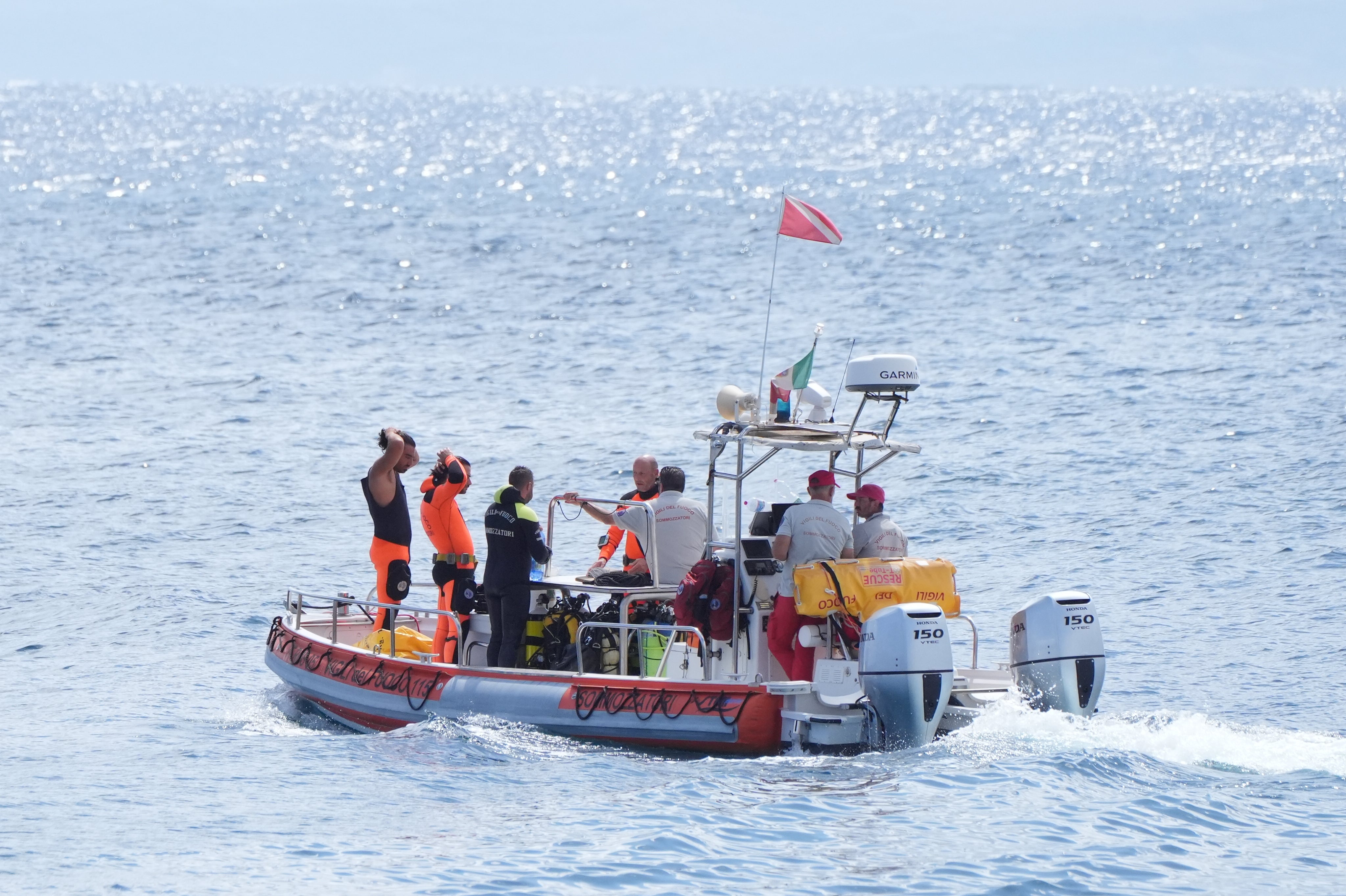 Italian emergency services continue the search for six tourists missing after a luxury yacht sank in a tornado off the coast of Sicily (Jonathan Brady/PA)