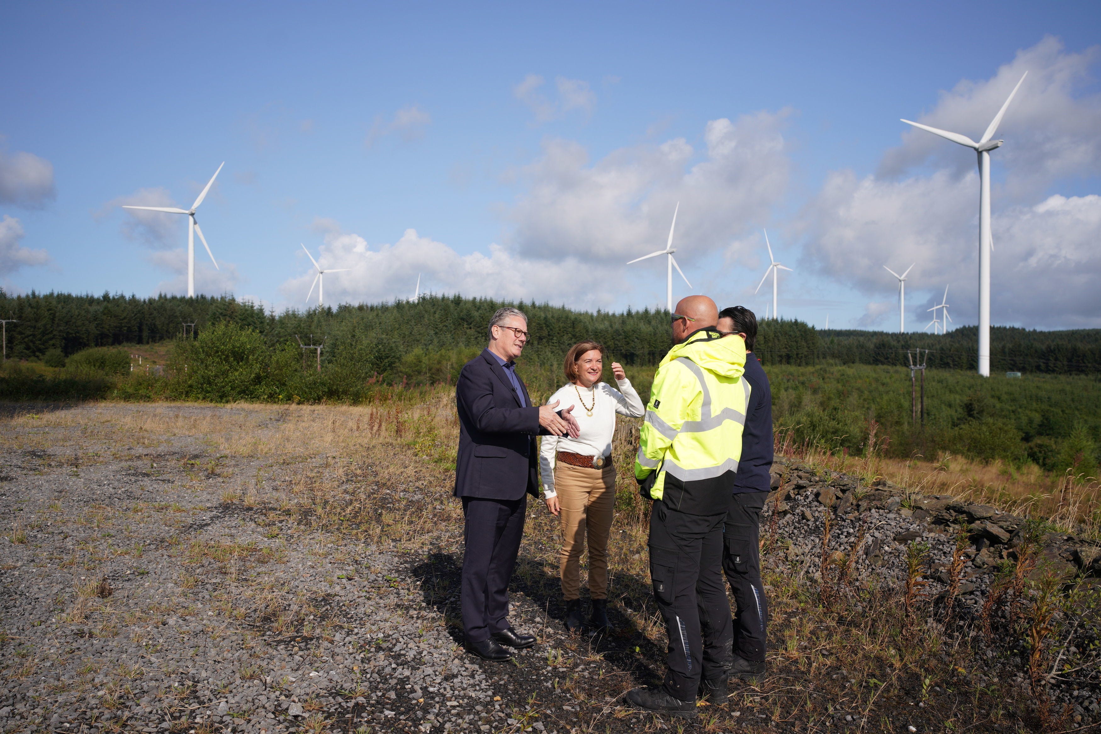 Prime Minister Sir Keir Starmer and Welsh First Minister Baroness Eluned Morgan visited Brechfa Forest West Wind Farm, Carmarthenshire (Ben Birchall/PA)