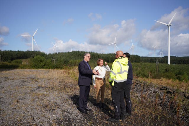 Prime Minister Sir Keir Starmer and Welsh First Minister Baroness Eluned Morgan visited Brechfa Forest West Wind Farm, Carmarthenshire (Ben Birchall/PA)