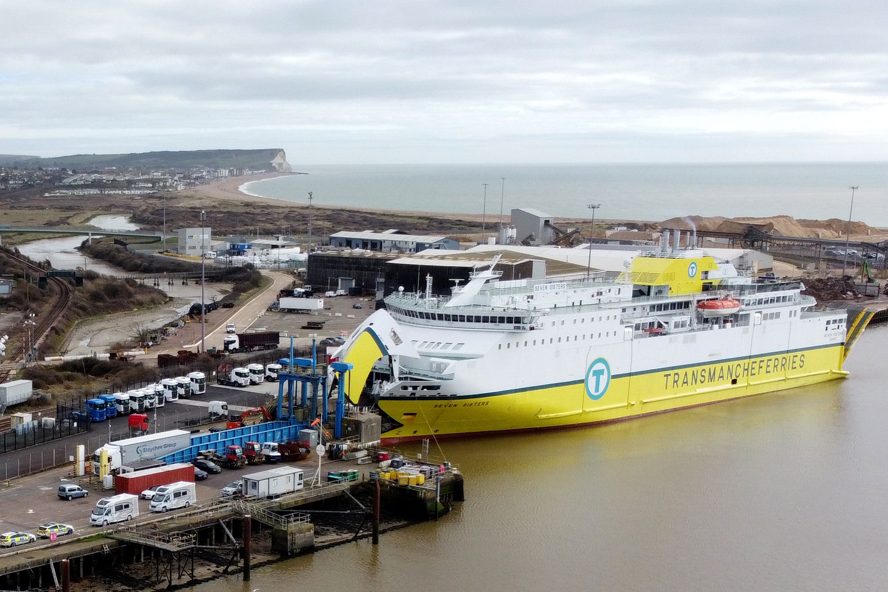 The ferry Seven Sisters at Newhaven ferry port after migrants have been found in the back of a lorry at port in East Sussex amid a large emergency services presence (Gareth Fuller/PA)