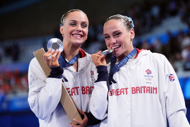 Kate Shortman (left) and Izzy Thorpe won Team GB’s first Olympic medal in artistic swimming in Paris (John Walton/PA)