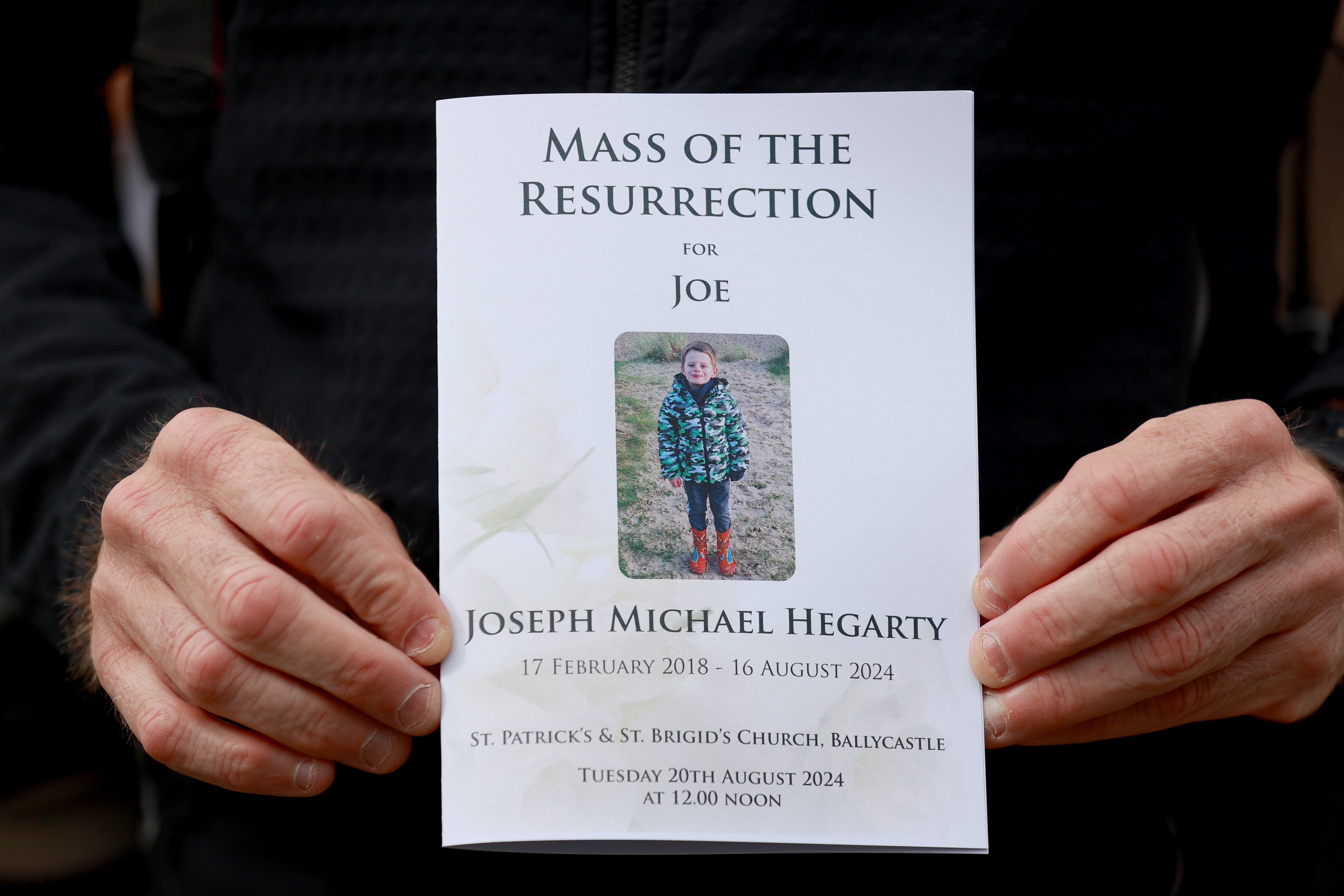 The order of service for the funeral of Joseph Hegarty at St Patrick’s and St Brigid’s Church, Ballycastle, Co Antrim (Liam McBurney/PA)