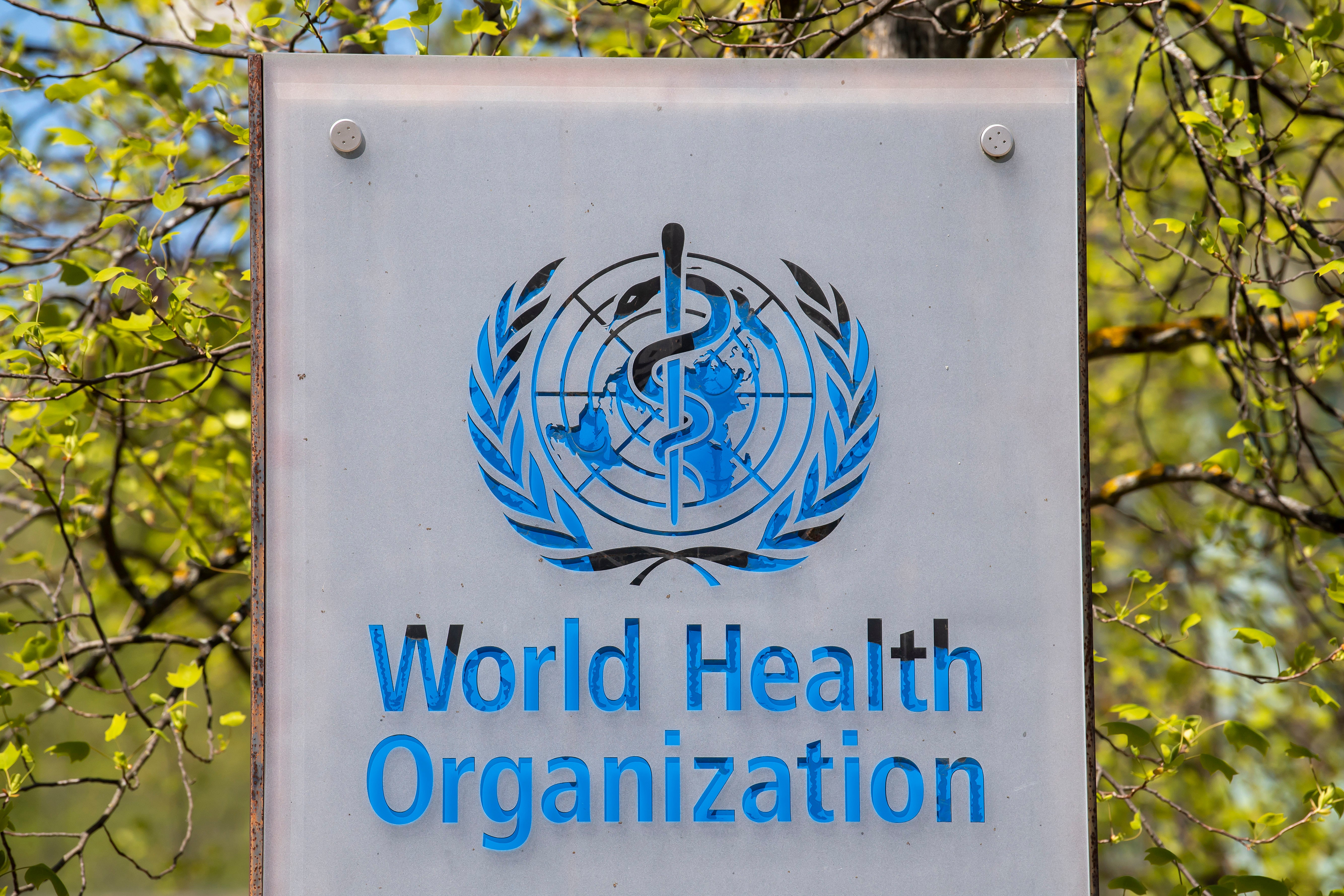 The World Health Organization signage outside its headquarters in Geneva, Switzerland