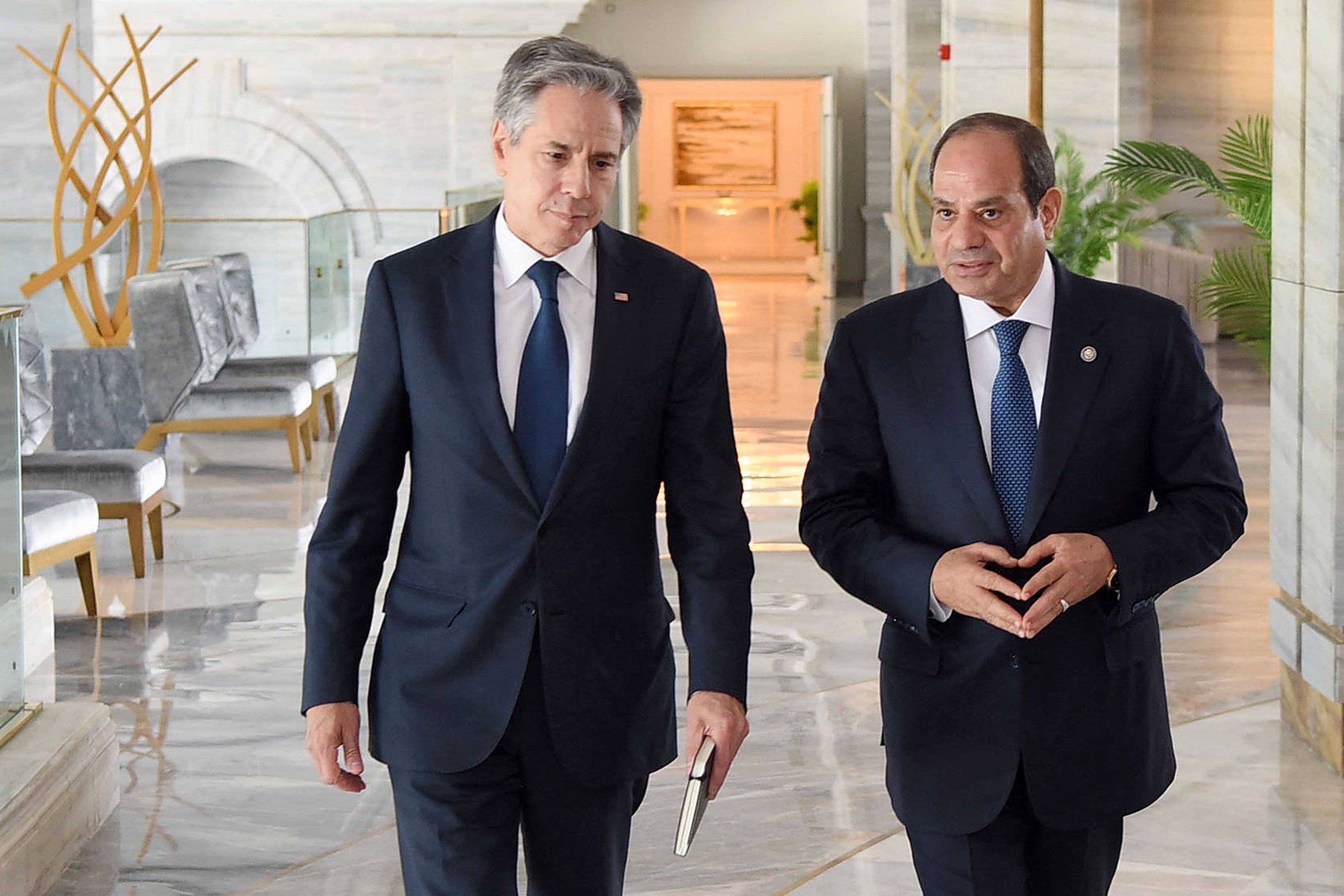 Egyptian President Abdel Fattah el-Sisi with US Secretary of State Antony Blinken on Tuesday