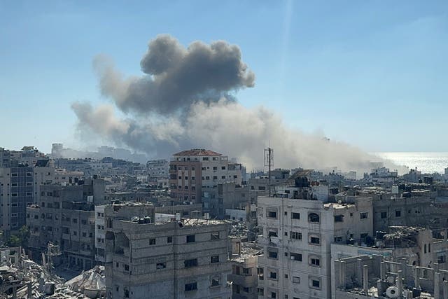 <p>File. Smoke rises following an Israeli strike on Gaza City</p>