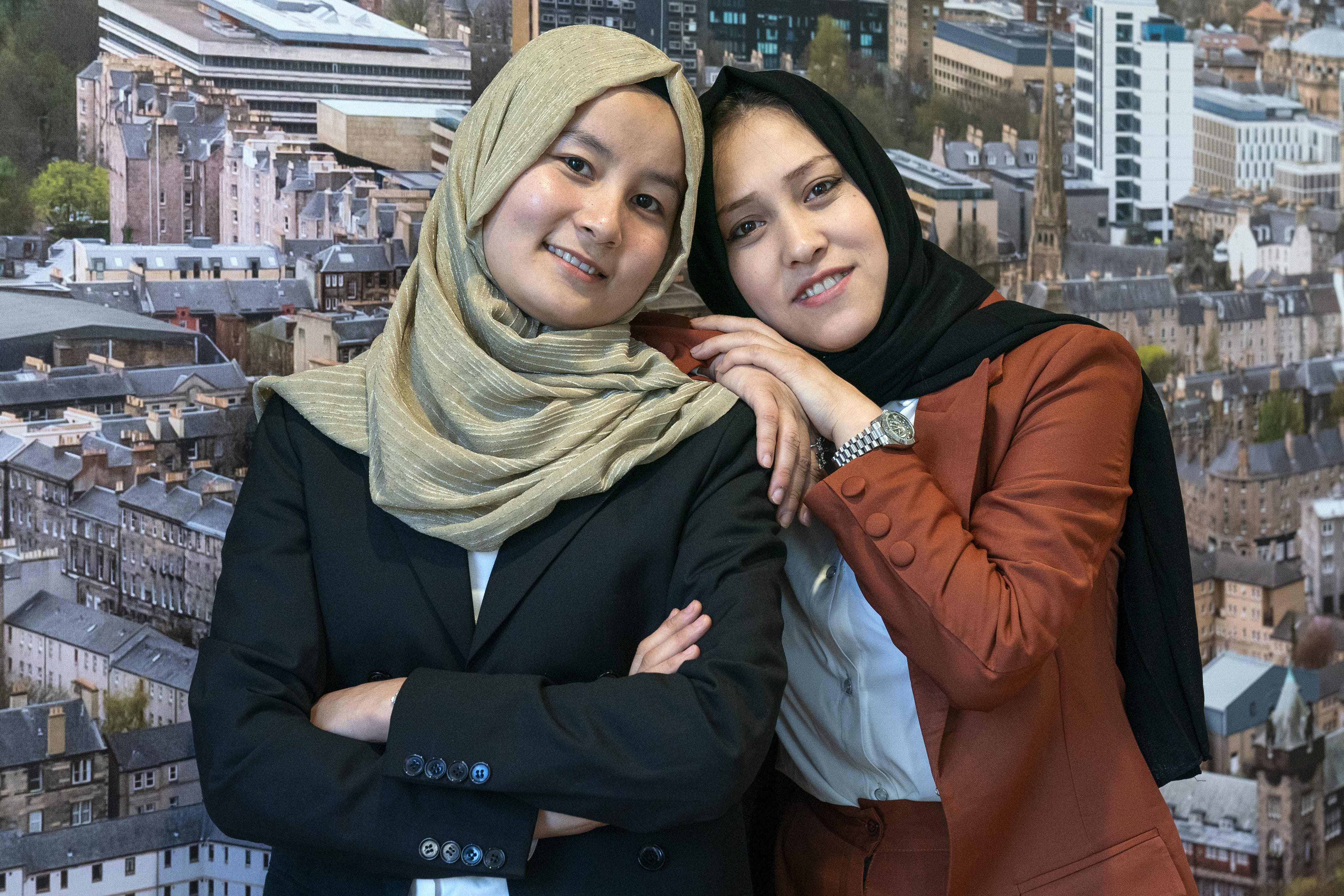 Medical students Zahra Hussaini and Omulbanin Sultani have travelled to Scotland to continue with their studies after the Taliban banned women from universities in Afghanistan (Jane Barlow/PA)