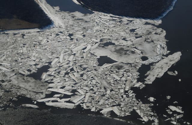 <p>File. Melting ice on Kuskokwim river near the town of Bethel in the Yukon Delta of Alaska, US </p>