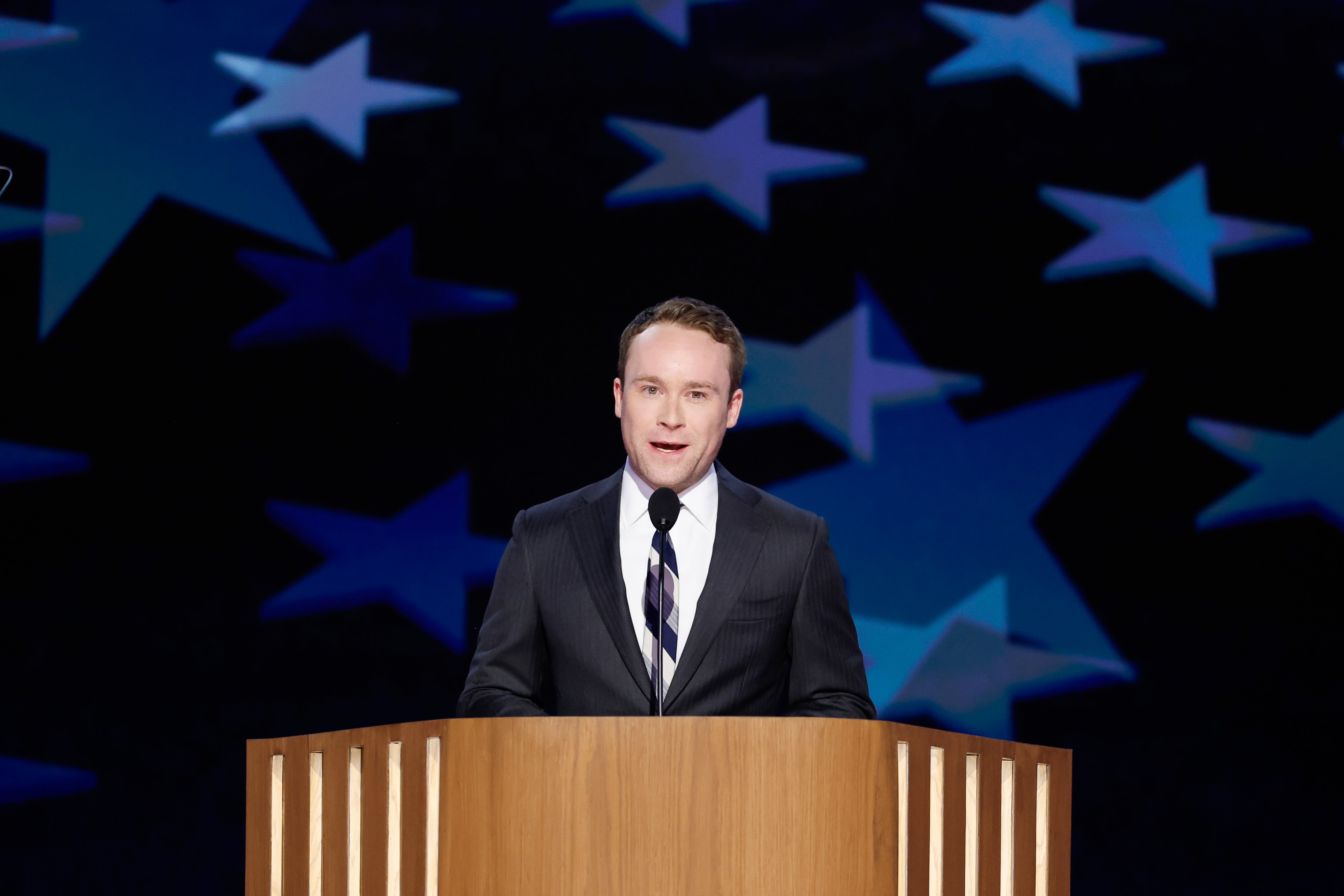 Cole Emhoff, son of Second Gentleman Doug Emhoff, speaks during the second night of the Democratic National Convention