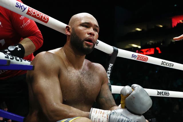 <p>Frazer Clarke after his gruelling first fight with Fabio Wardley </p>