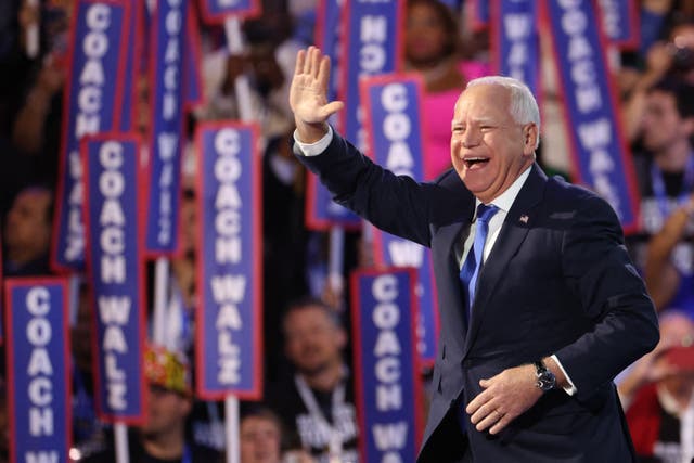 <p>Democratic vice presidential candidate Tim Walz accepted the party’s nomination in Chicago on August 21 </p>