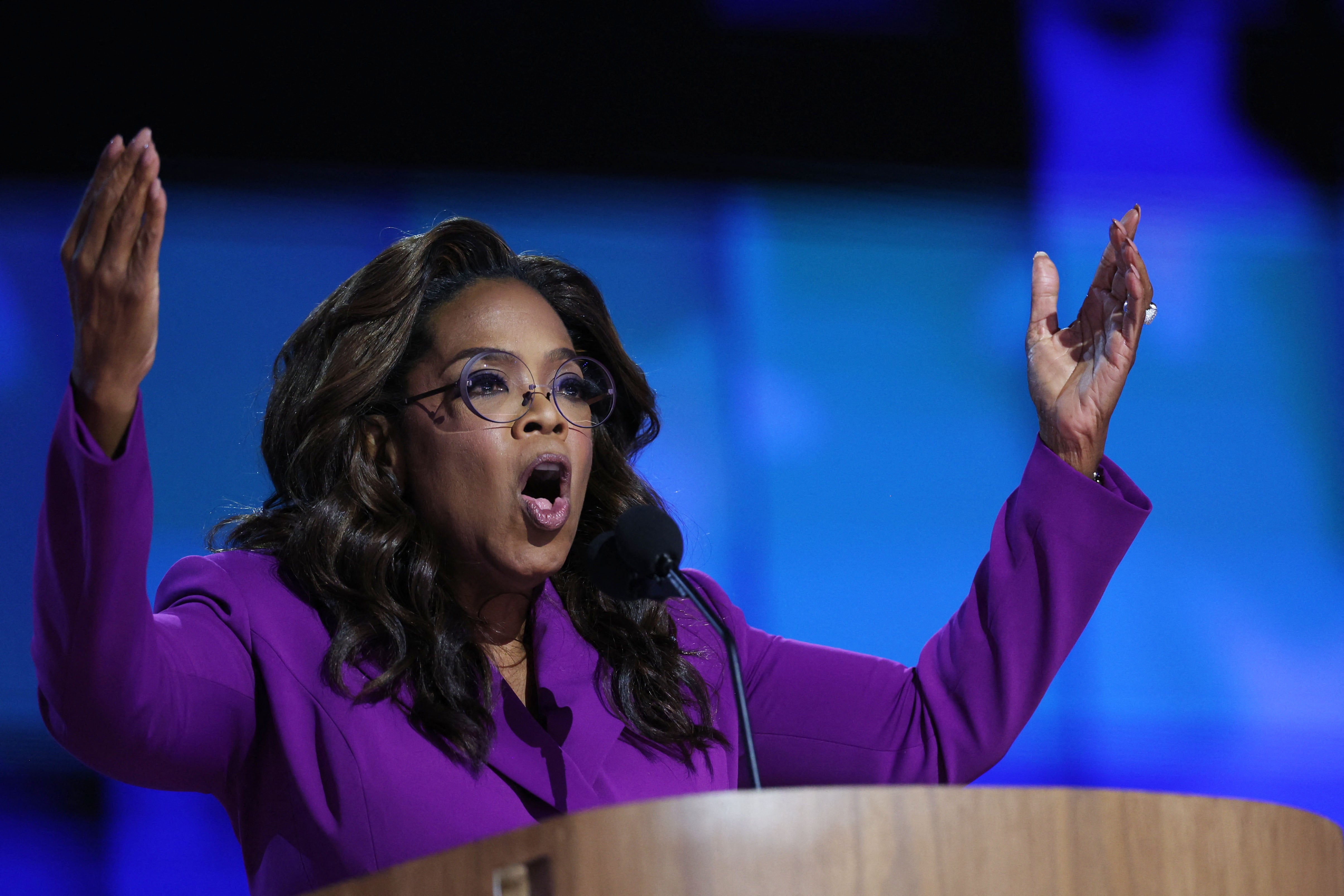 Oprah Winfrey speaks at the Democratic National Convention. Now, the infamous media personality will host a fundraising event for Kamala Harris next week