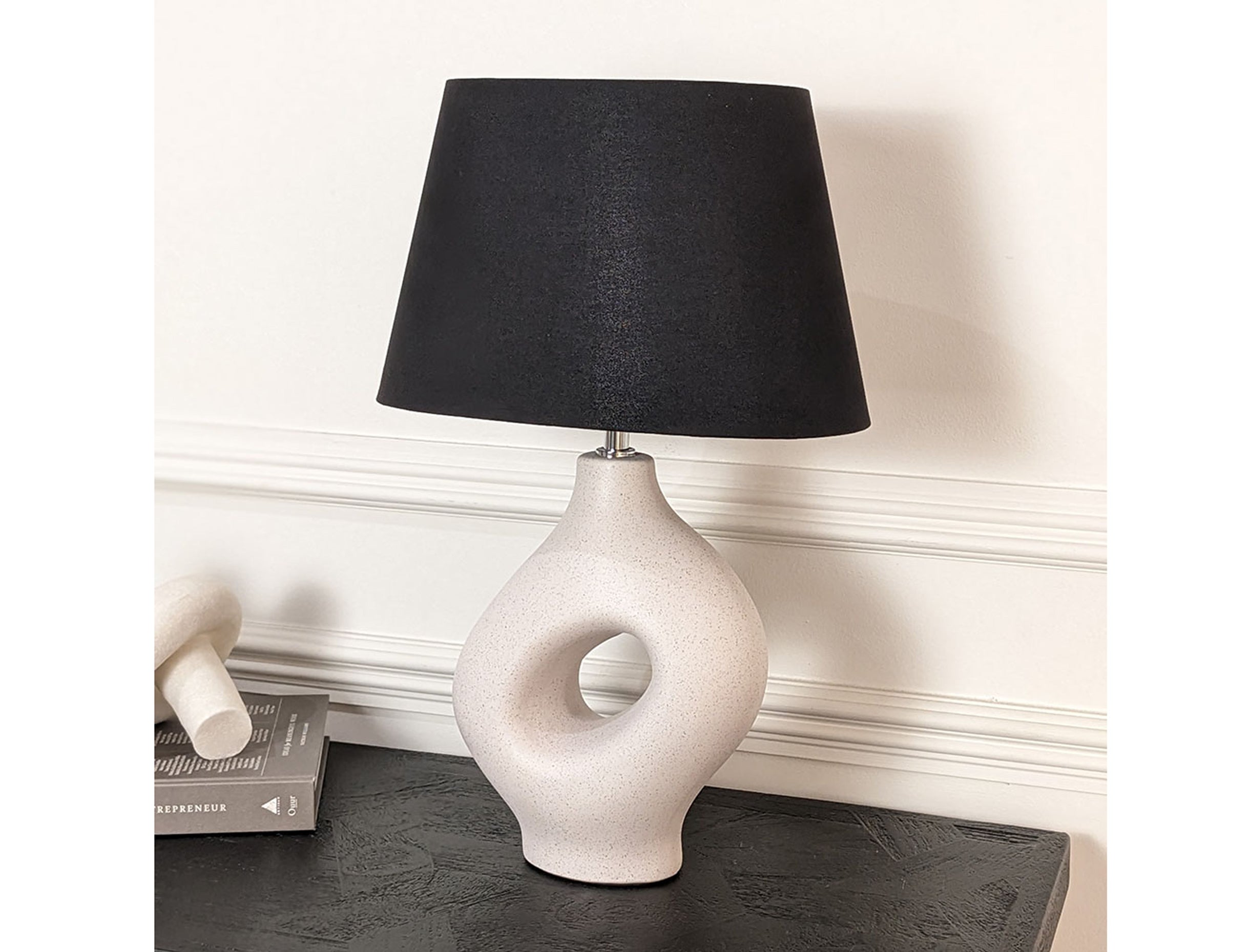 Romford Cream & Black Abstract Lamp, £79, Rowen Homes (Rowen Homes/PA)