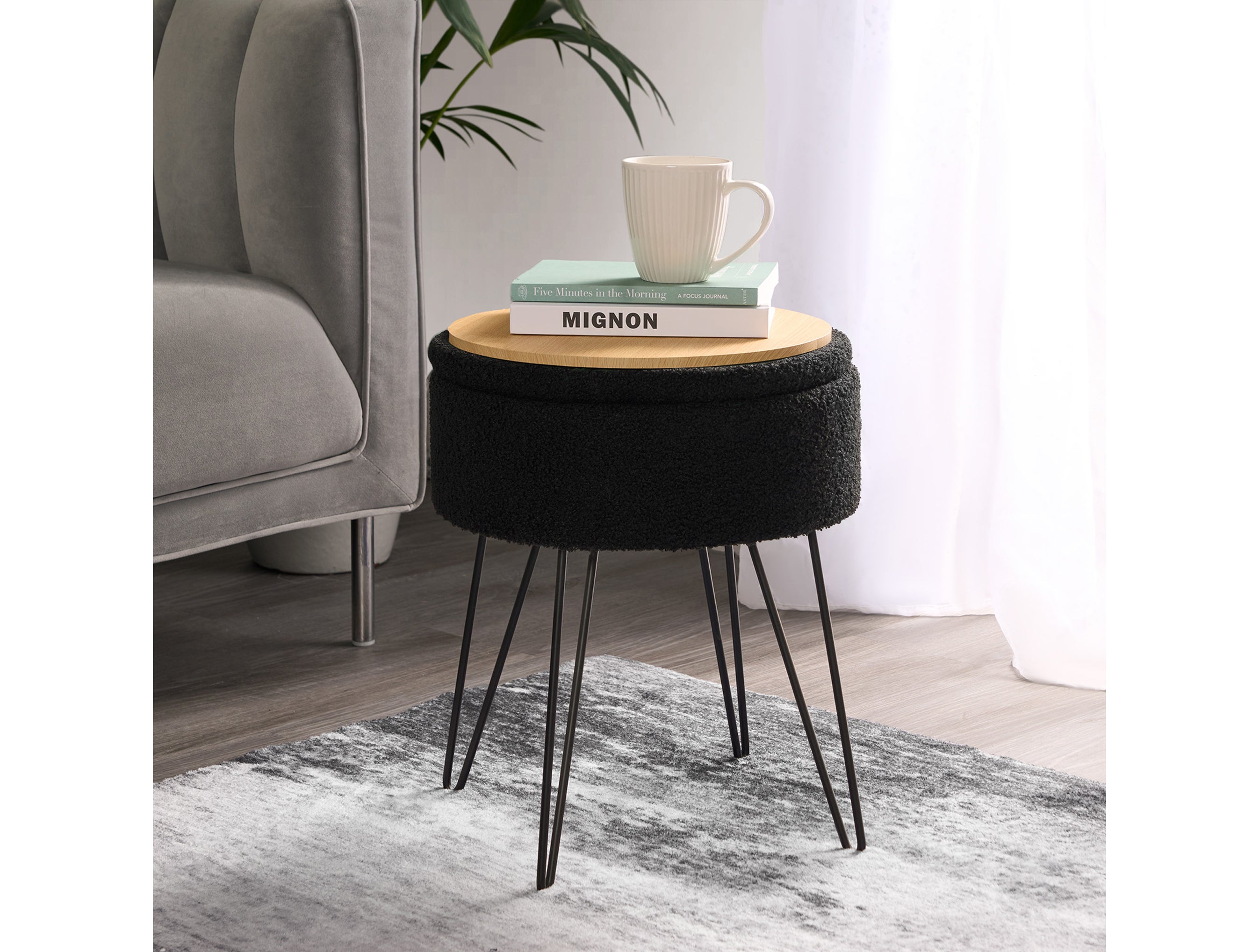 OHS Bouclé Storage Hairpin Stool – Black, £21 (was £25), OHA (Online Home Shop/PA)