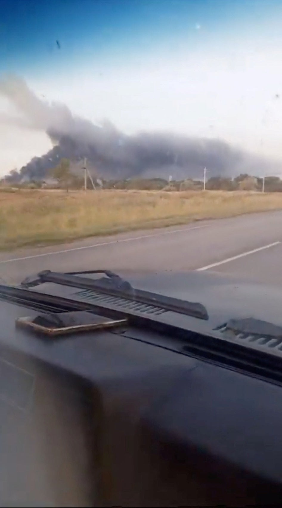 A screengrab showing thick black smoke billowing above the airfield on Thursday