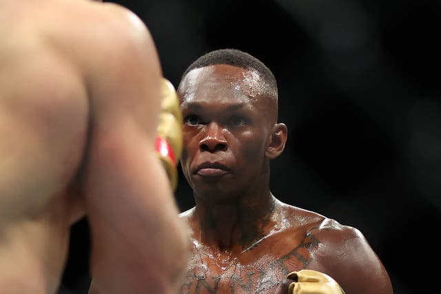 <p>Israel Adesanya during his UFC 305 loss to Dricus Du Plessis</p>