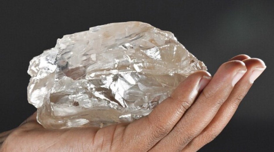 A photo provided by the Lucara Diamond Corp. shows what it said was a 2,492-carat diamond pulled from its Karowe Mine