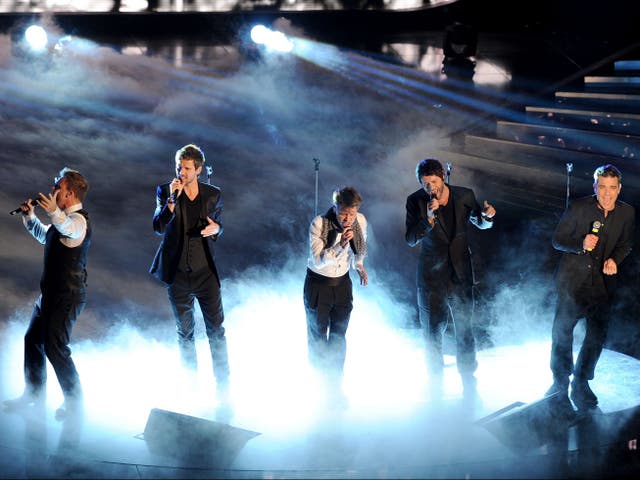 <p>Take That perform at the Sanremo Song Festival, Italy, in 2011</p>