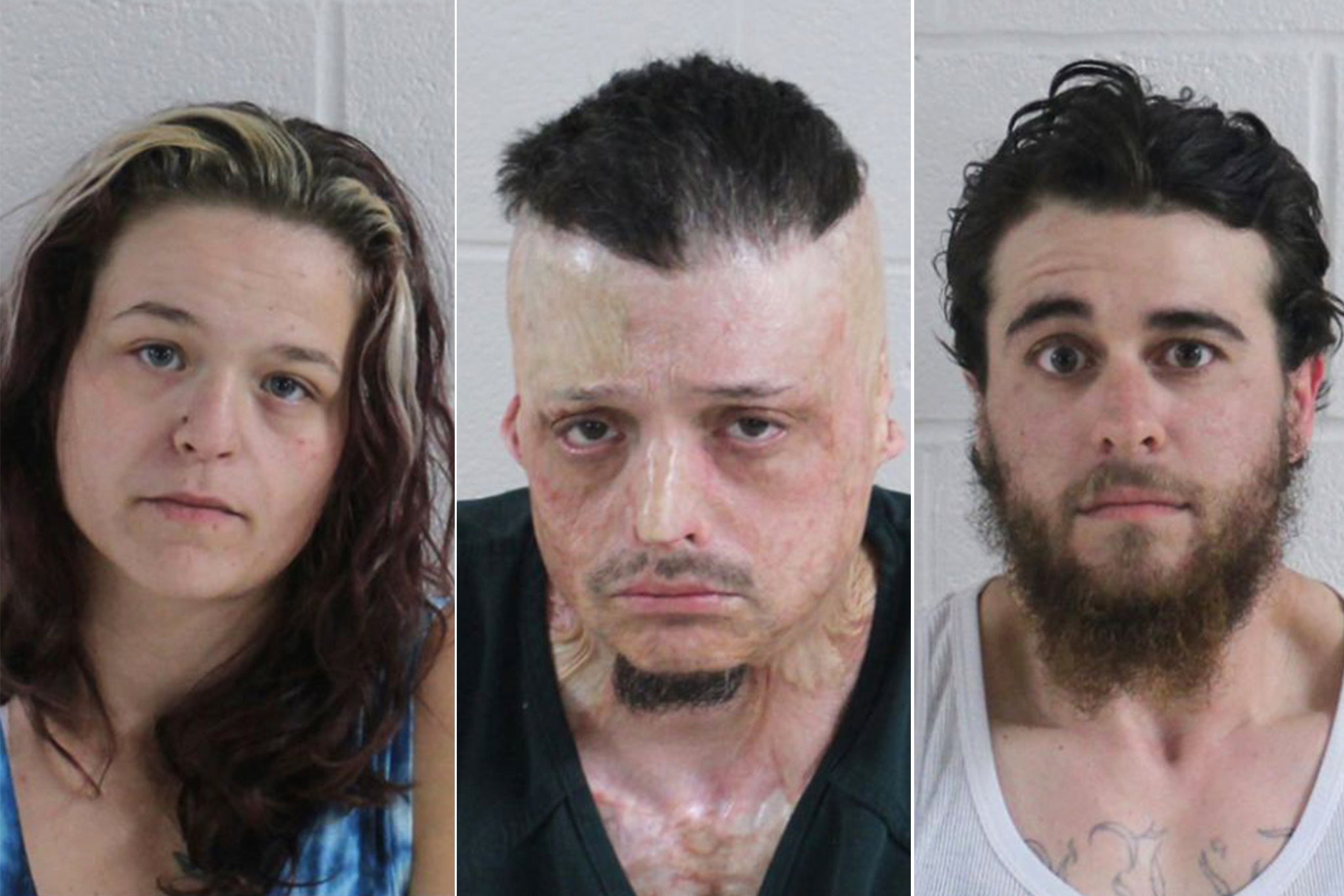 Angelina Williams (left), Robert Michalski (center) and Taylor Marvin-Brown (right) are in police custody after Williams’ six-year-old son was attacked by a pit bull