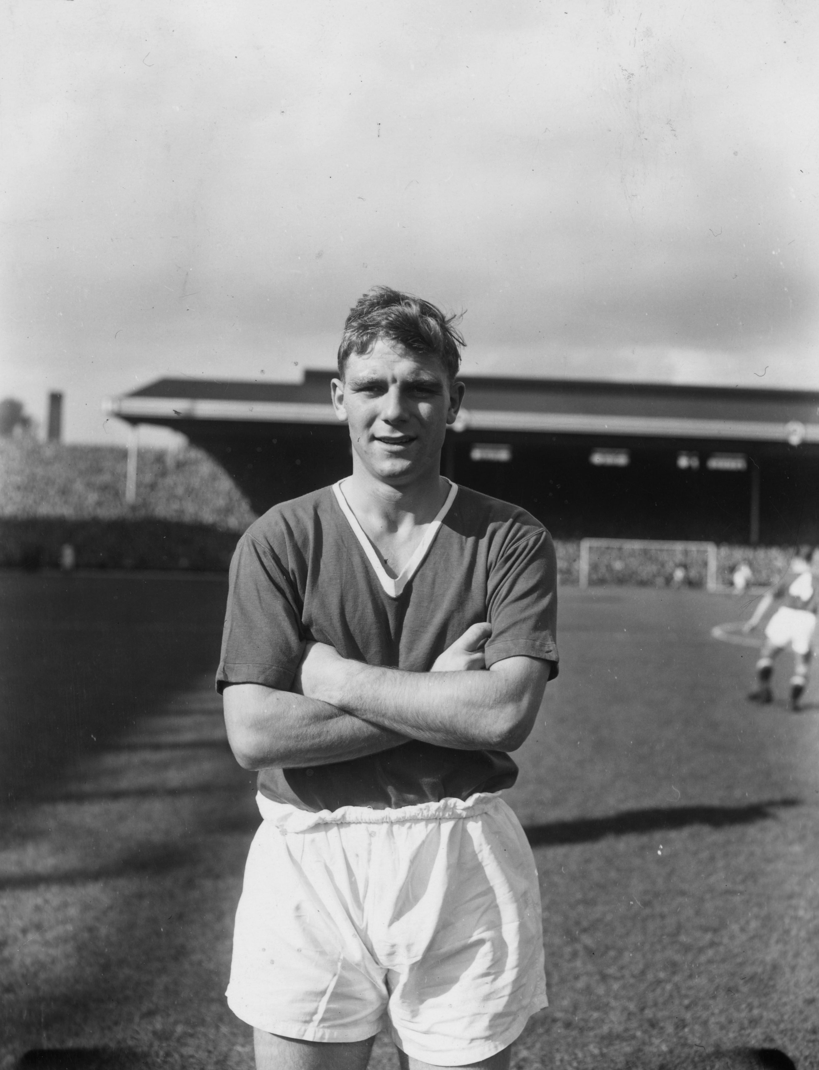 Duncan Edwards, pictured in 1956, was regarded as a footballing prodigy. He died in hospital two weeks after the Munich crash, aged 21