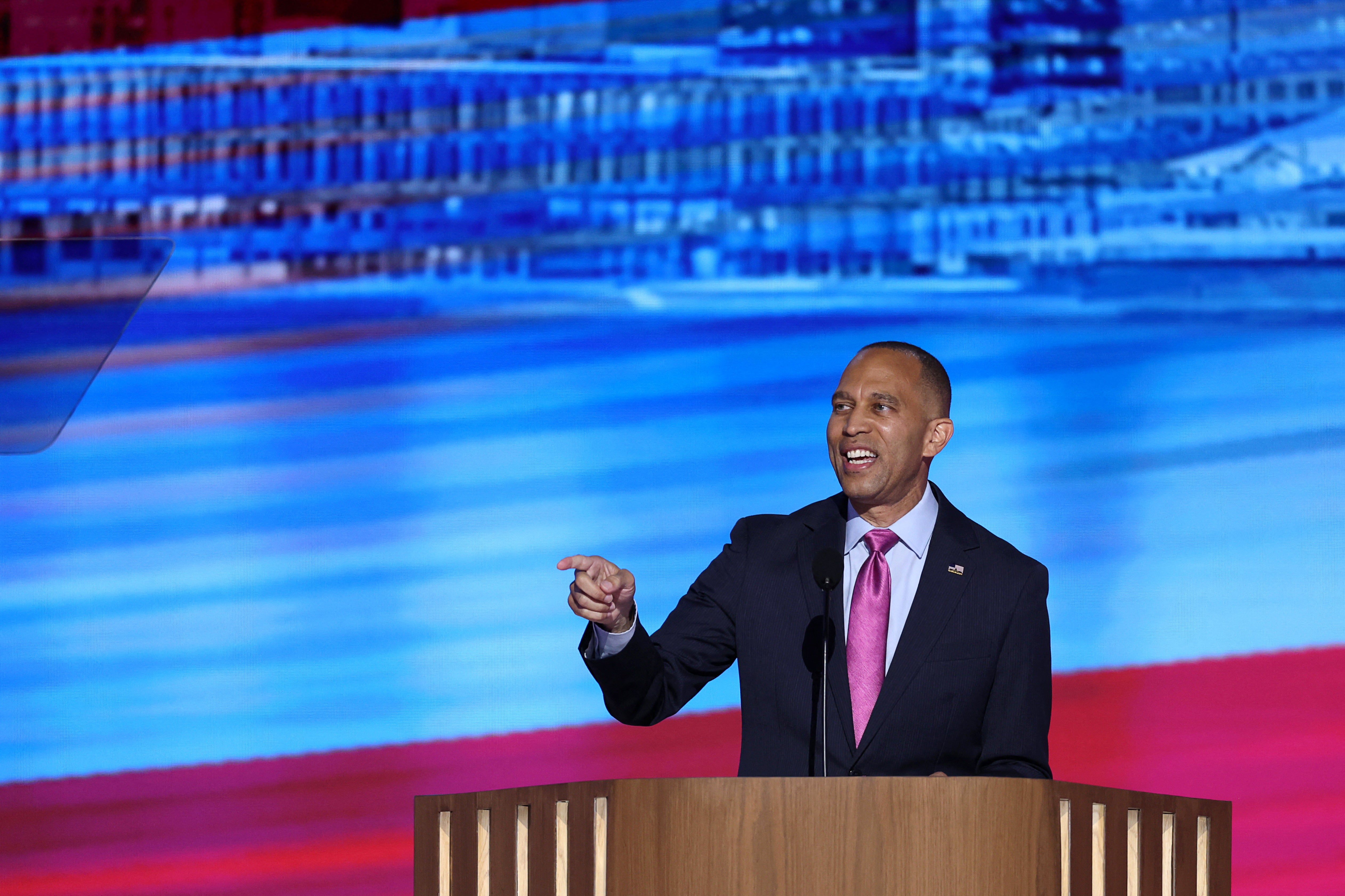 Jeffries sent the crowd into a roar of laughter when he likened Trump to an ‘old boyfriend’ that won’t go away