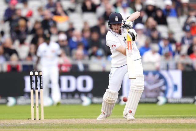 Harry Brook strikes the ball for a boundary (Nick Potts/PA)