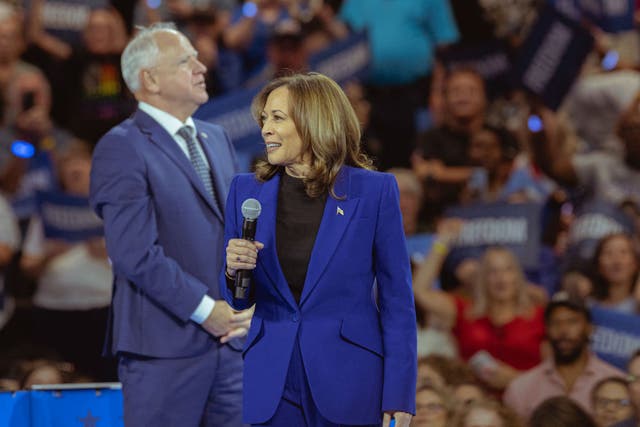 <p>Kamala Harris and Tim Walz headline a campaign rally in Milwaukee as the Democratic National Convention plays out in Chicago</p>